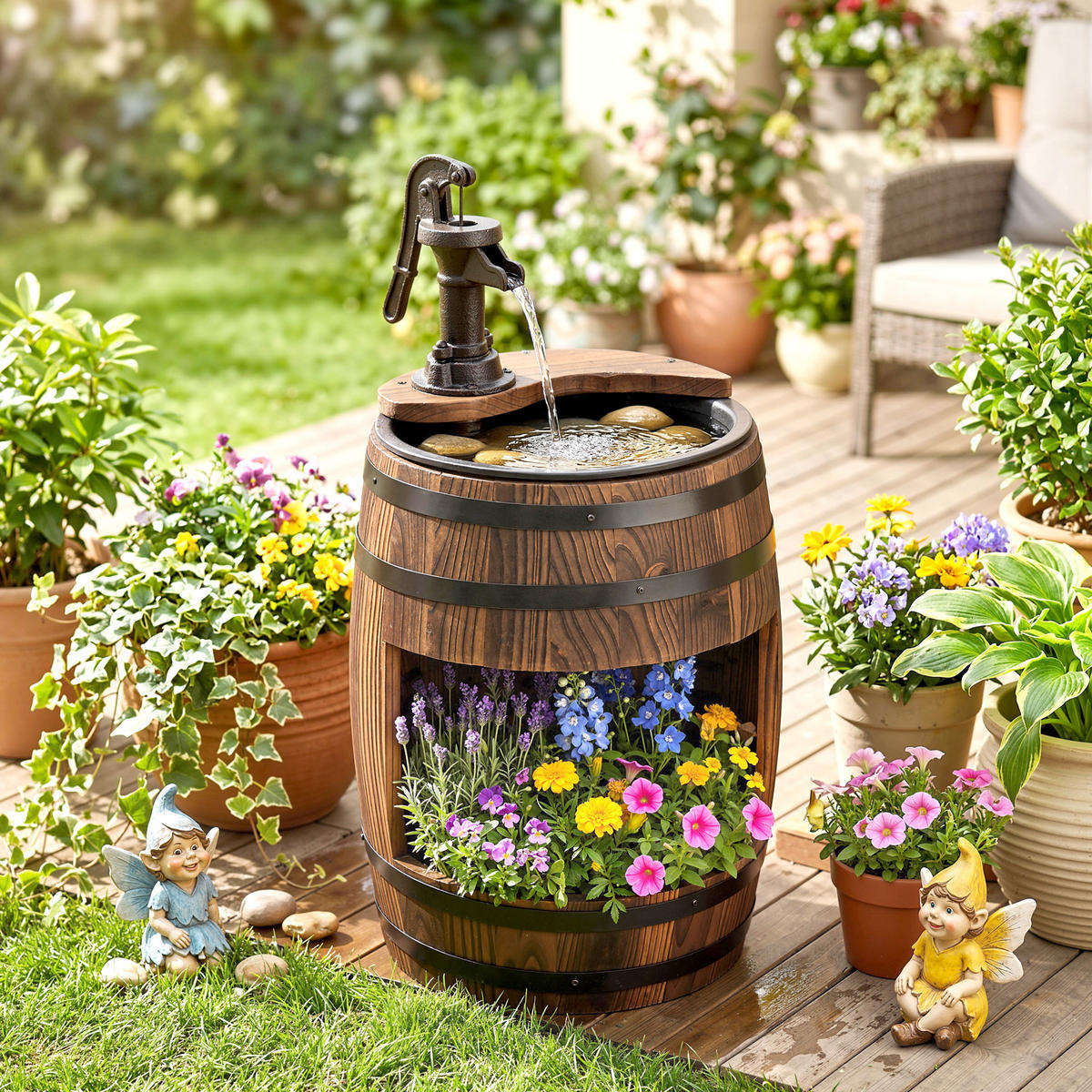 GARTENBRUNNEN, Tannenholz, Metall, Natur - Naturfarben, Holz/Metall (27/27/59cm) - Outsunny
