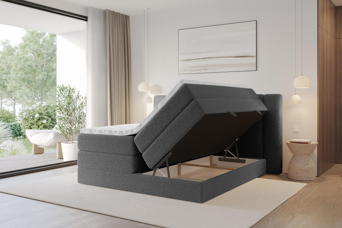 BOXSPRINGBETT mit Matratze H3/H4 - EVON KING - 140x200 cm Grau - Taupe, Holzwerkstoff (140/200cm) - ALTDECOR