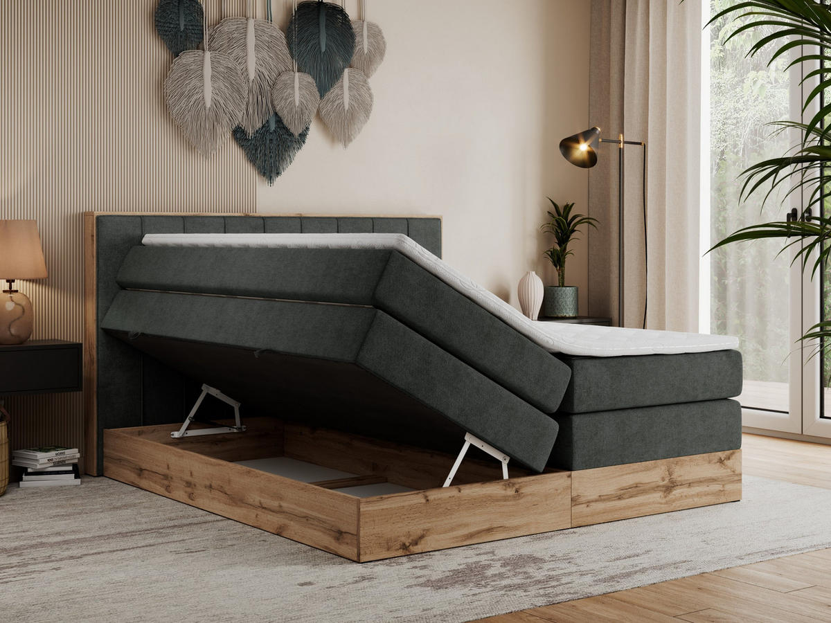 BOXSPRINGBETT BELLISSIMO KING 180/200 Dunkelgrau Struktur - H3 - Dunkelgrau, Holz/Textil (180/200cm) - MKS