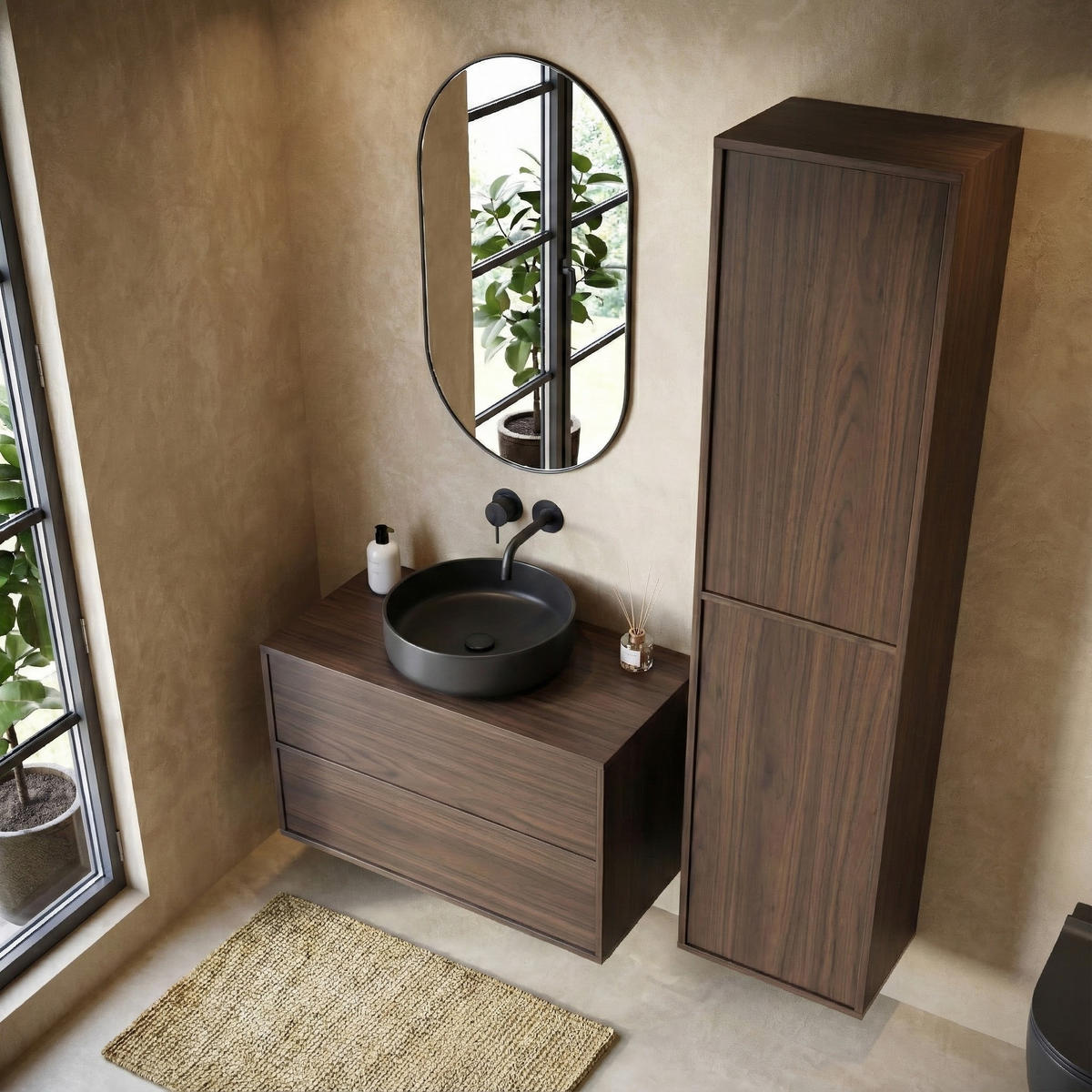 WASCHBECKENUNTERSCHRANK Mali 2 Schubladen Walnuss Braun - 80 x 46 x 49 cm - Walnussfarben, Holz (80/46/49cm) - Badplaats