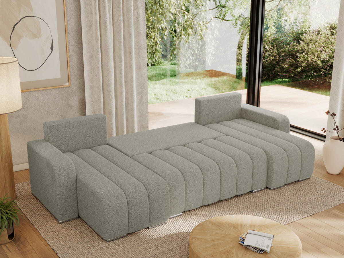 WOHNLANDSCHAFT KIRASSO U Hellgrau Boucle - Hellgrau/Grau, Textil/Metall (320/86/147cm) - MKS