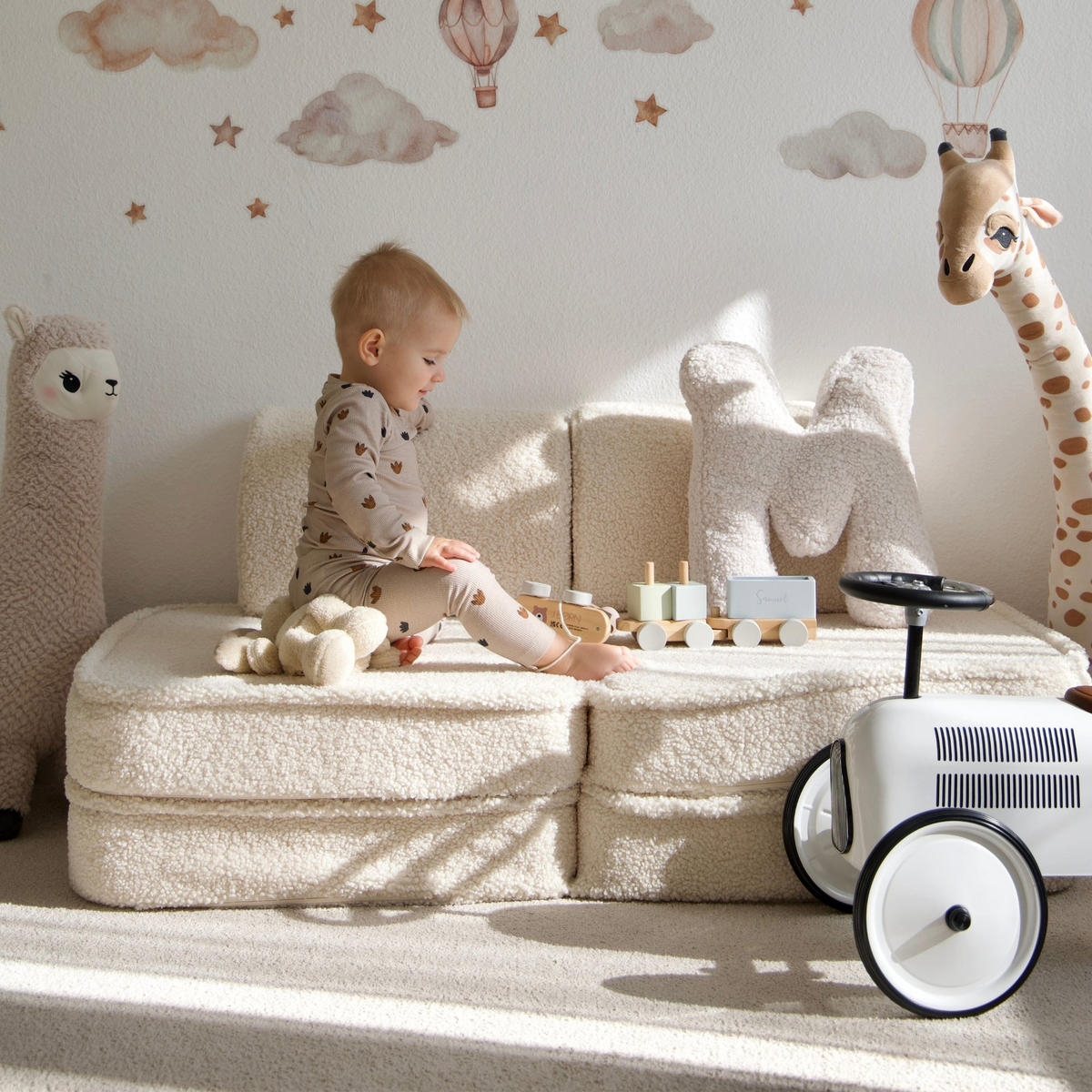 KINDERSOFA Pocket Basic modular 4-tlg. aus Teddystoff in Creme - Creme, Textil (120/25/60cm) - MeowBaby