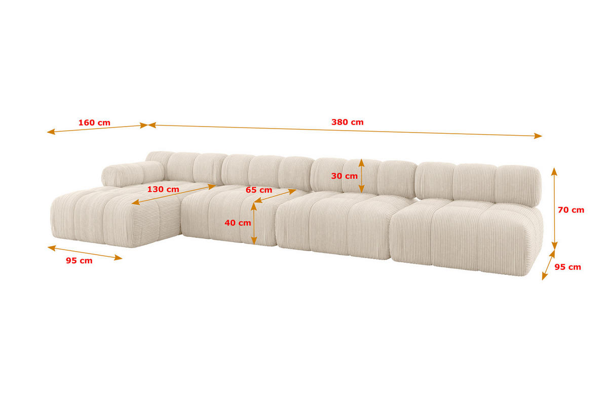 ECKSOFA modulares Sofa Razon-L3 - 380x160x70 cm Beige Cord - Beige, Holzwerkstoff/Textil (380/160cm) - ALTDECOR