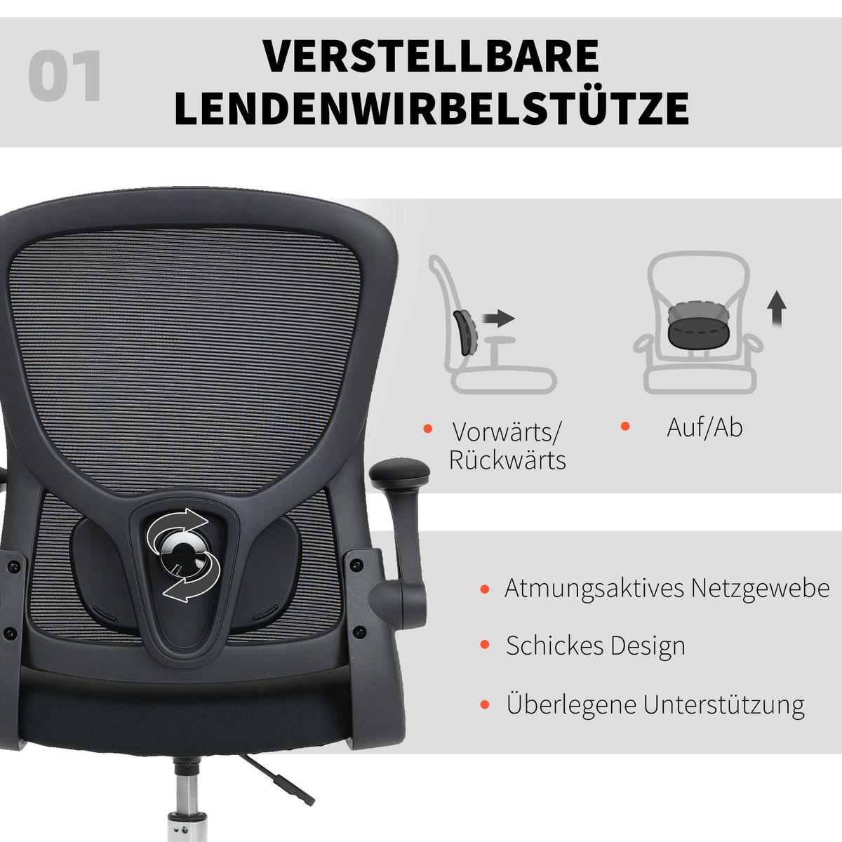 DREHSTUHL DE-05254 Lendenstütze, höhenverstellbar & drehbar Schwarz - Schwarz, Metall (60/132/60cm) - ComfortXL