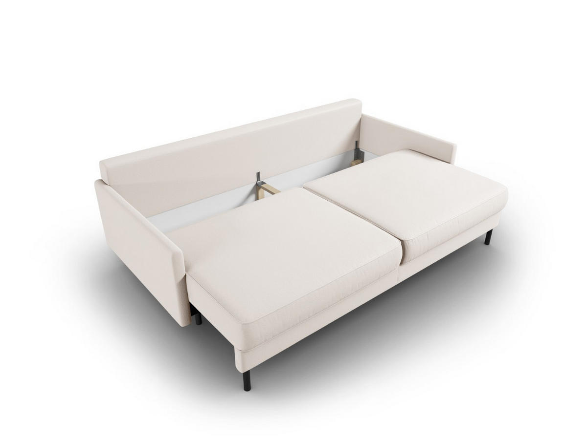 AUSKLAPPBARES-SOFA mit Bettkasten Scott aus strukturiertem Stoff leichtes beige 3 Sitzplätze - Beige, Textil (97/87/212cm) - Micadoni