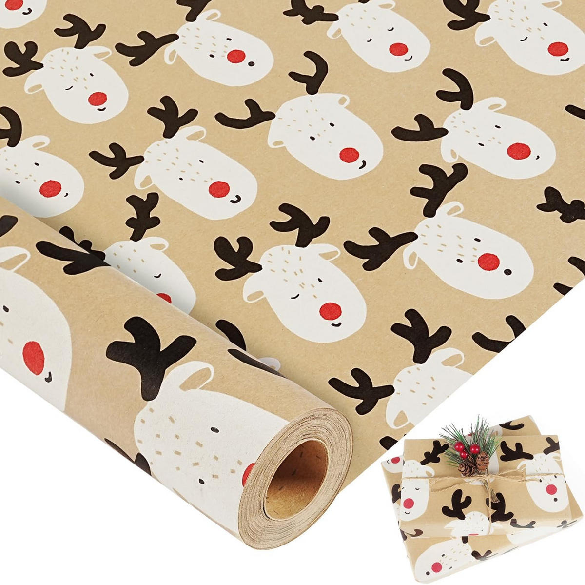 GESCHENKPAPIER – Weihnachts-Geschenkpapier – 43 x 300 cm – Braun - Braun, Papier (4/4/43cm)