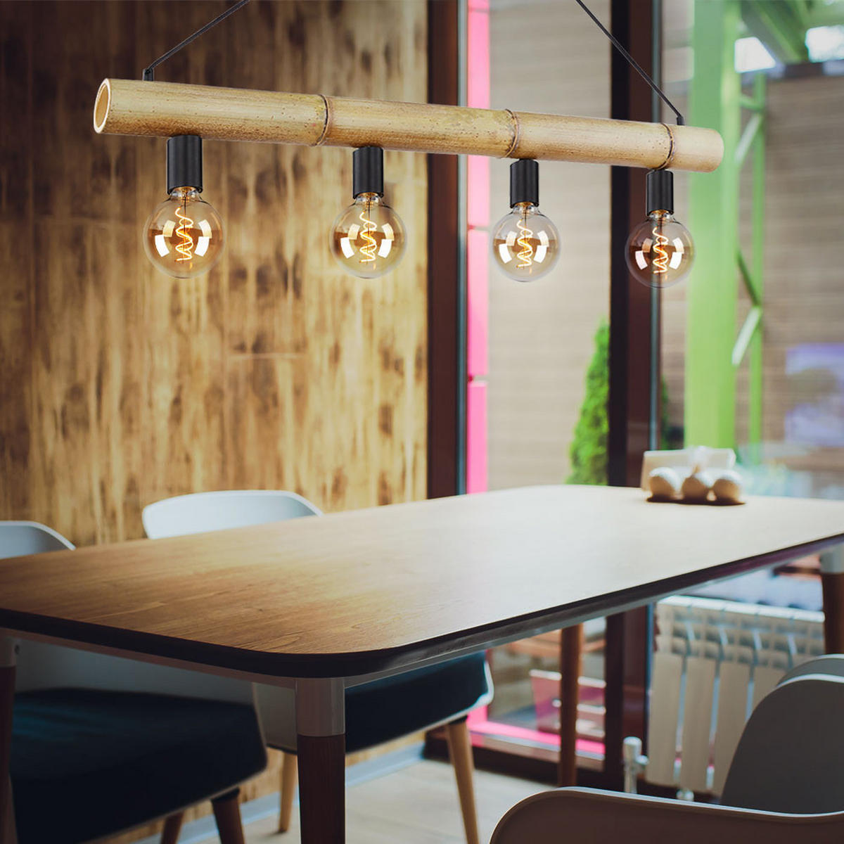 HÄNGELEUCHTE Metall Bambusoptik Braun - Braun, Holz (100/7/120cm) - Globo Lighting