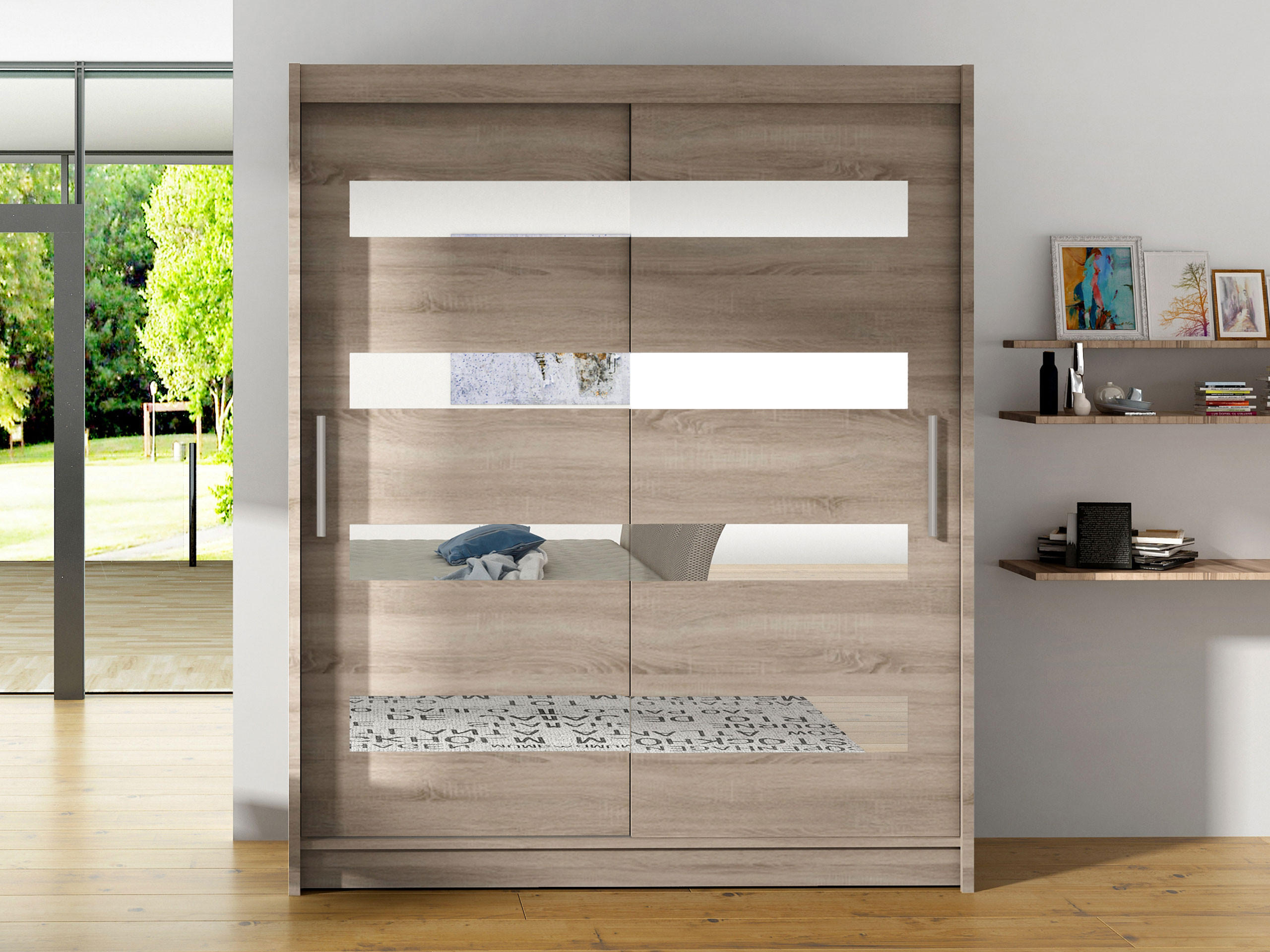 SCHWEBETÜRENSCHRANK Westa XIII - Silberfarben/Trüffeleichefarben, Holzwerkstoff/Metall (150/200/58cm) - MIRJAN24