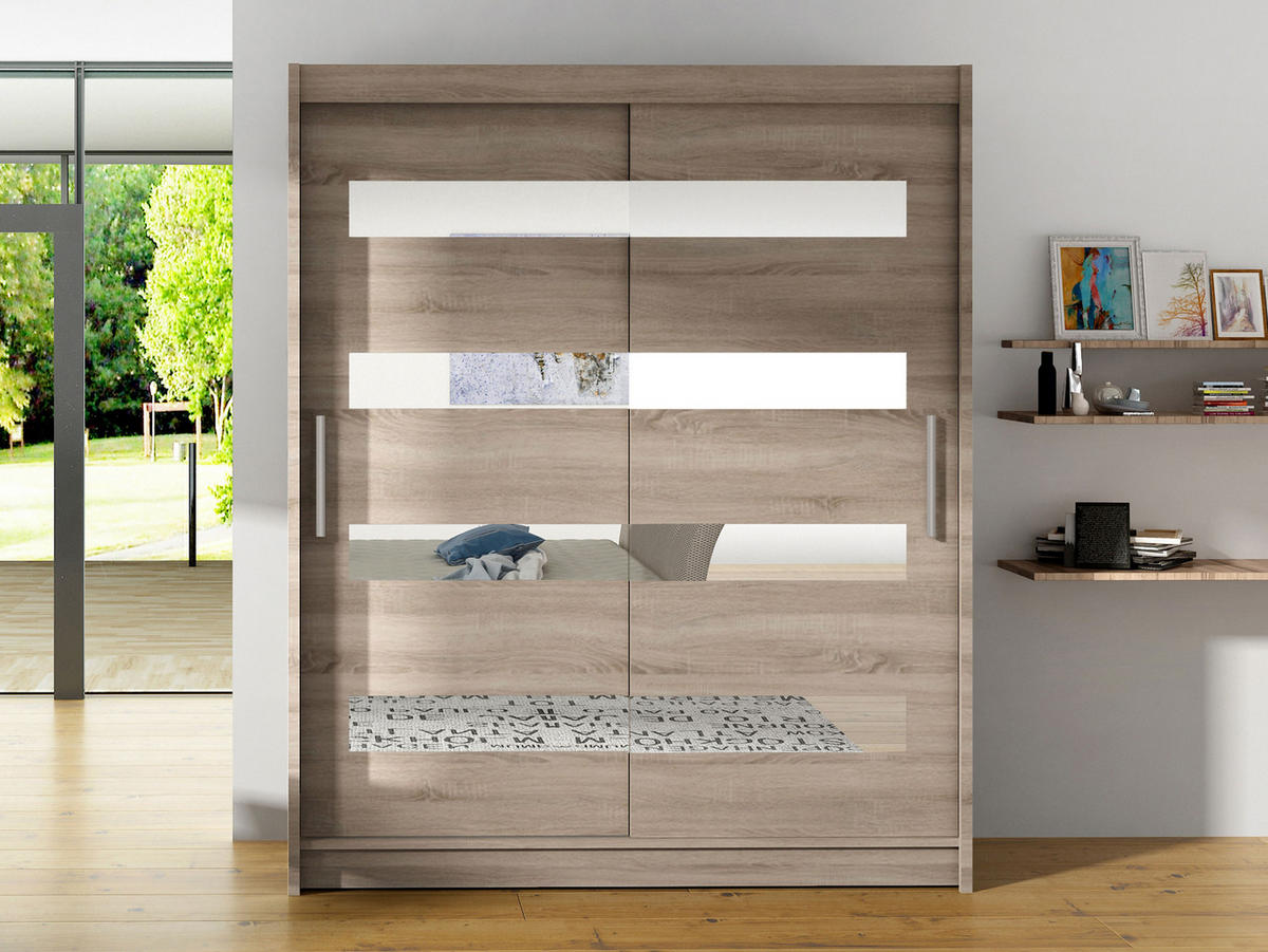 SCHWEBETÜRENSCHRANK Westa XIII - Silberfarben/Trüffeleichefarben, Holzwerkstoff/Metall (150/200/58cm) - MIRJAN24