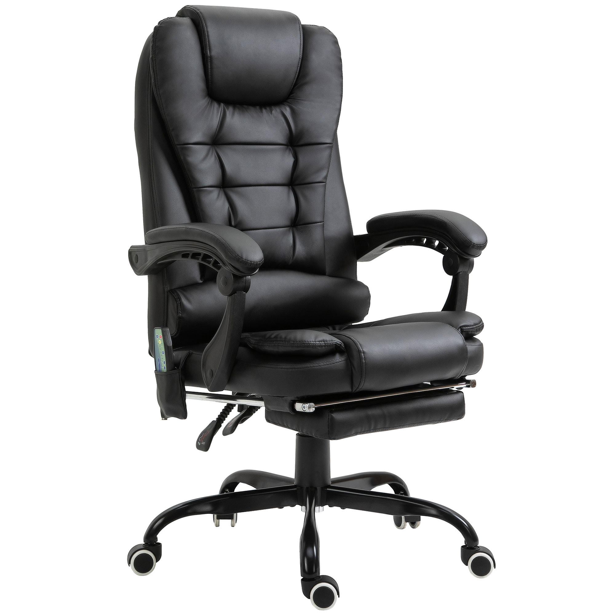 CHEFSESSEL Chefsessel mit Fußstütze Rückenpolster einstellbar PVC Schwarz - Schwarz, Kunststoff/Metall (79/121/67cm) - Vinsetto