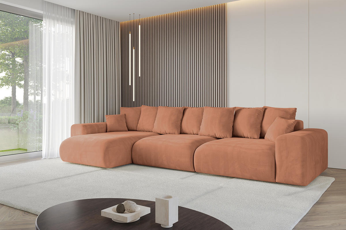 ECKSOFA Ottomane links ESKAR-L 364x176x84 Koralle Velours - Koralle/Schwarz, Holzwerkstoff/Kunststoff (364/176cm) - ALTDECOR