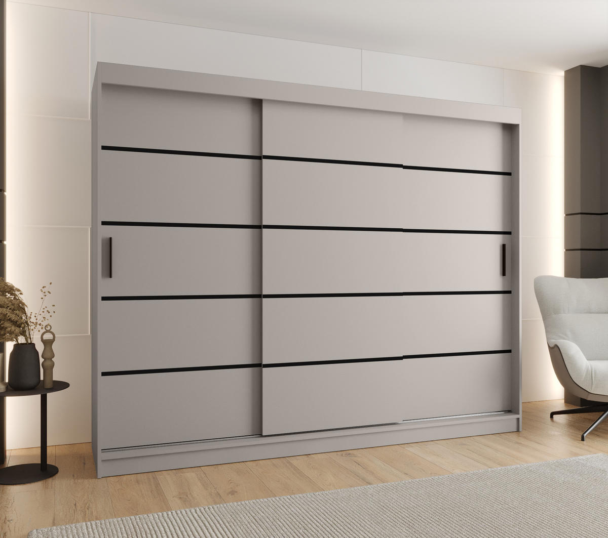 ŠATNÍ skříň s posuvnými dveřmi 200/250/62 3dveřová - černá/kašmírová, dřevo/plast (250/200/62cm)