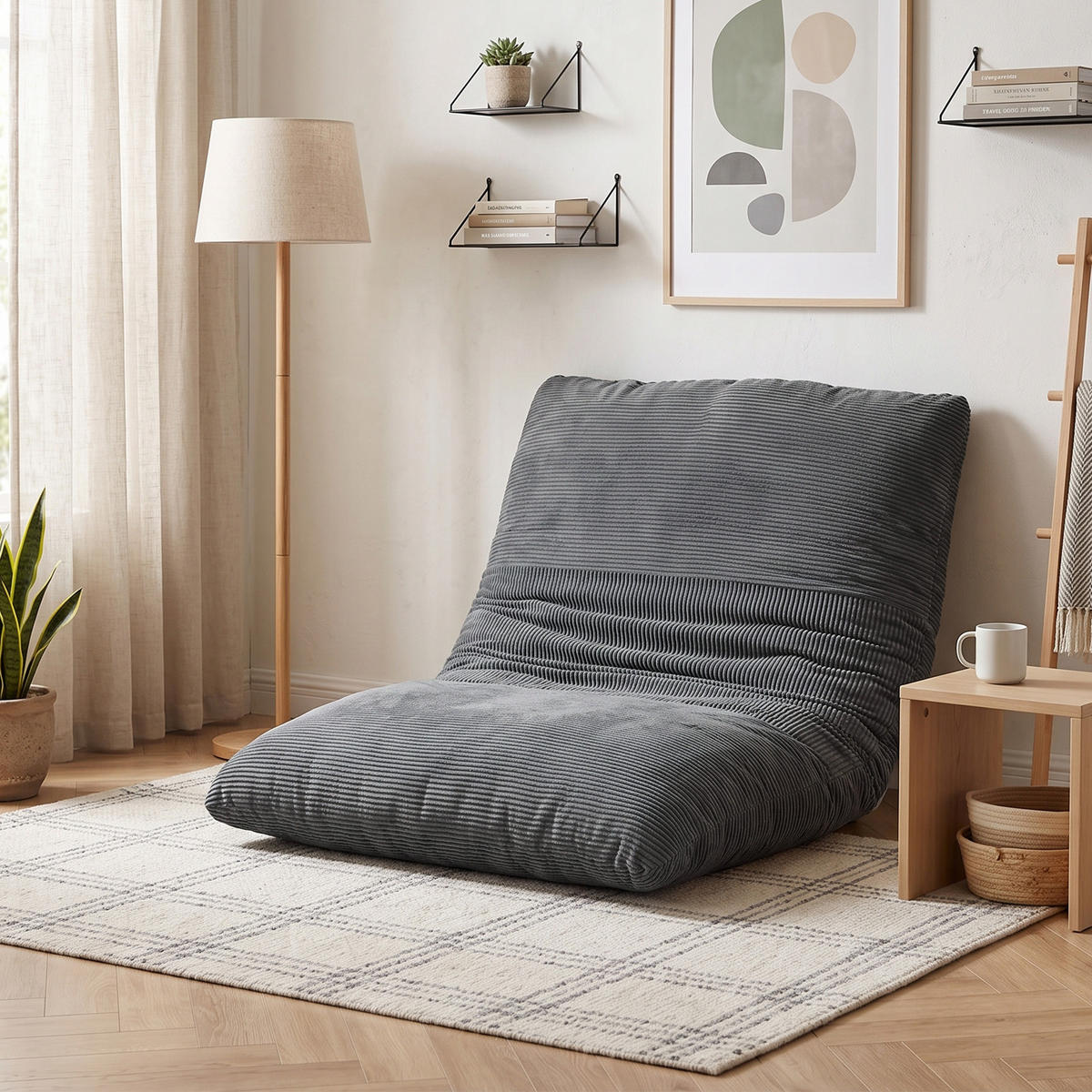 PODLAHOVÁ židle z manšestrové látky, pěna, tmavě šedá - tmavě šedá, textil (98/95/145cm) - HOMCOM