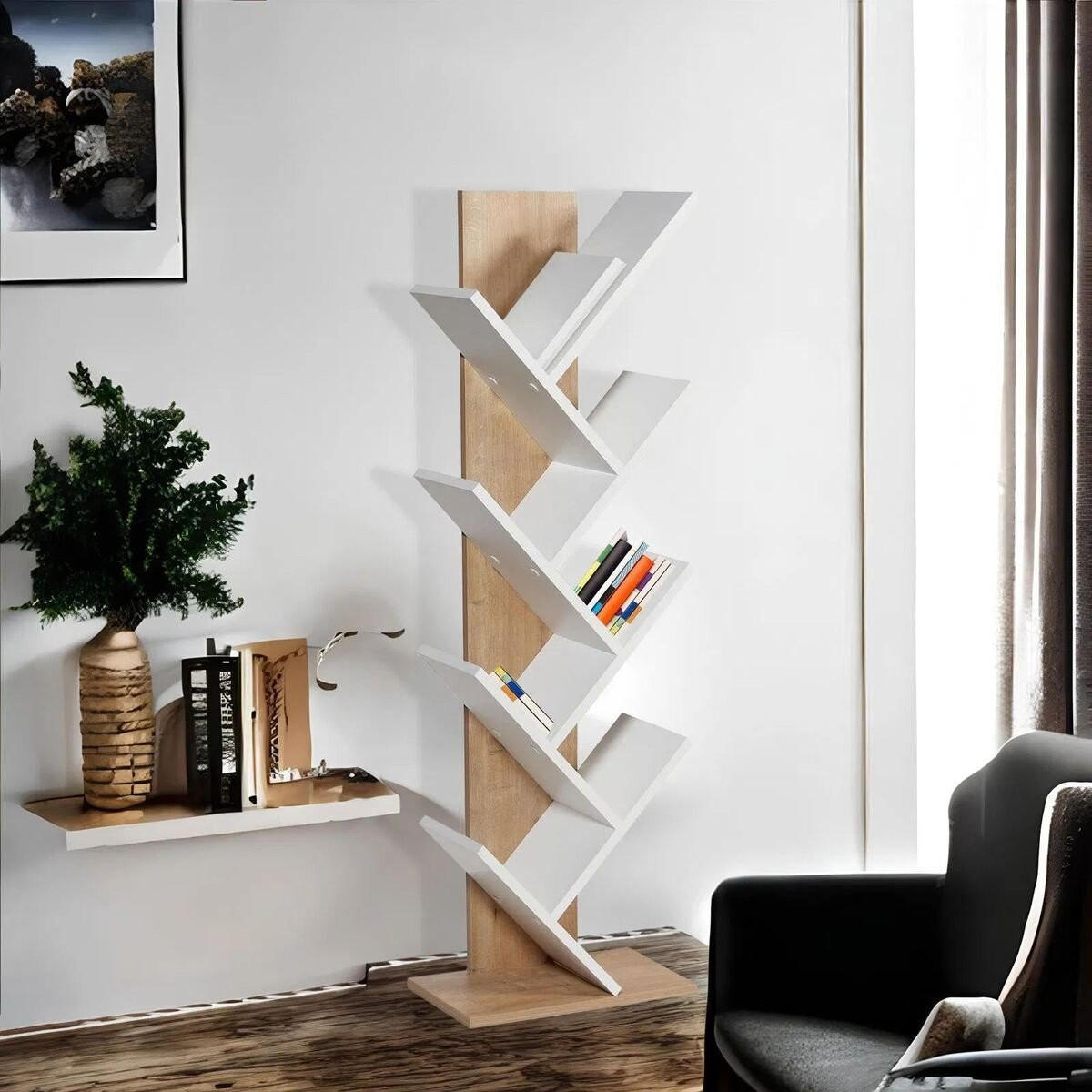 BÜCHERREGAL in eiche- und weissoptik 22/46/129,8 cm - Eichefarben, Holzwerkstoff (22/129.8/46cm) - Calicosy