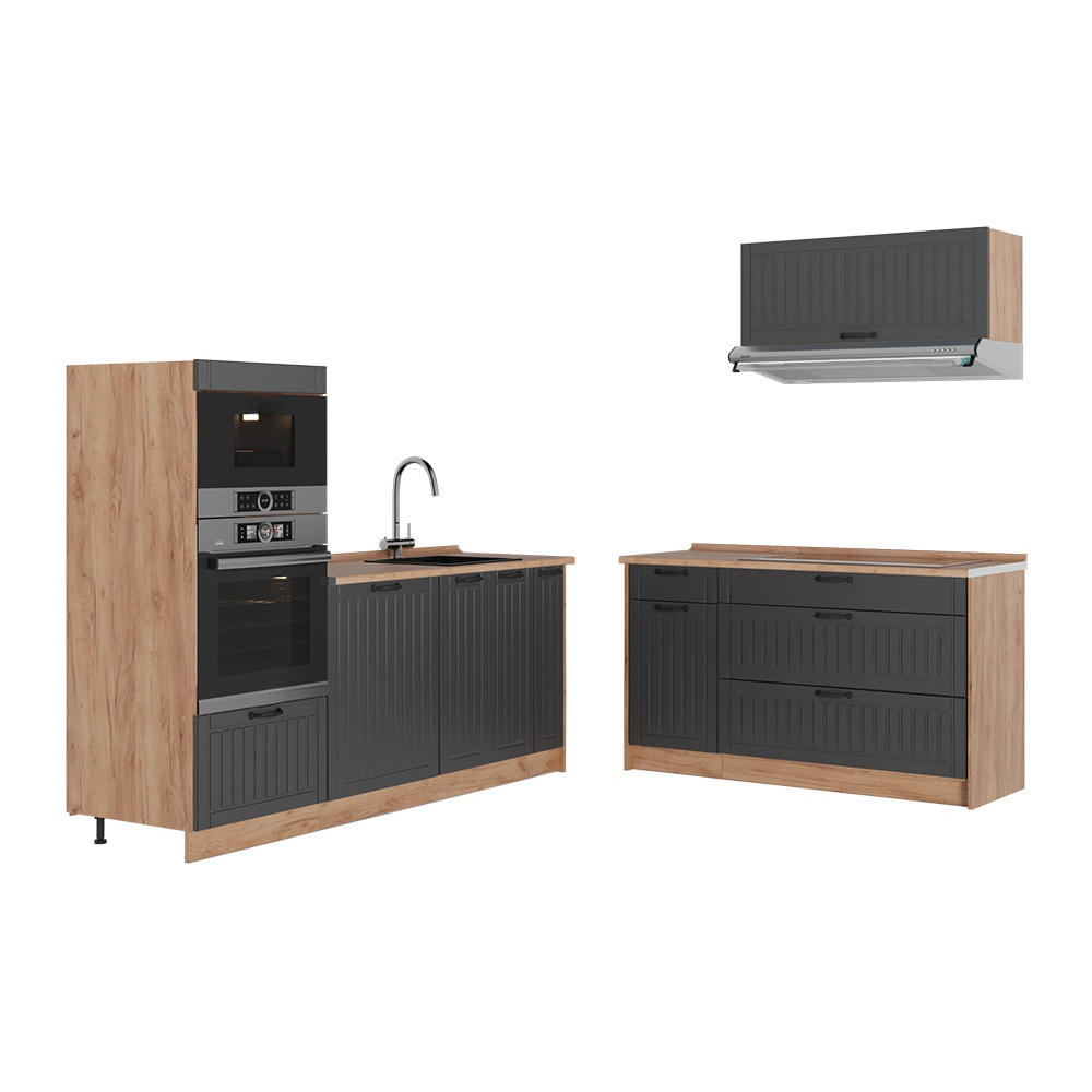 KÜCHENZEILE Fame-Line, Dunkelgrau/Goldkraft Eiche, 340 cm ohne Arbeitsplatte - Honigeiche/Dunkelgrau, Holzwerkstoff (340/153.6/51.6cm) - Vicco