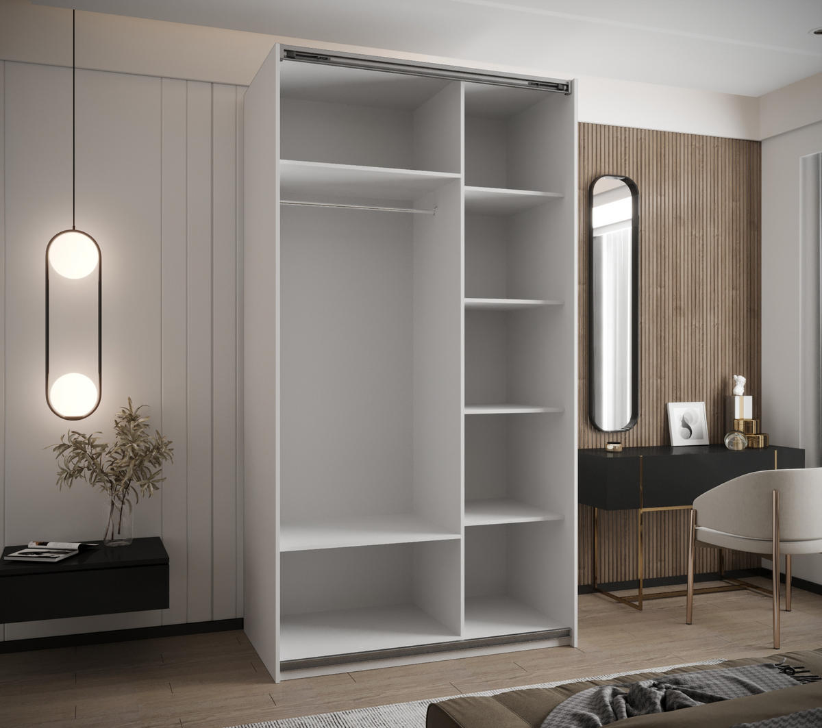 SCHWEBETÜRENSCHRANK 245,5/140/64 2-türig - Silberfarben/Schwarz, Holz/Metall (140/245/64cm) - Abiks Möbel