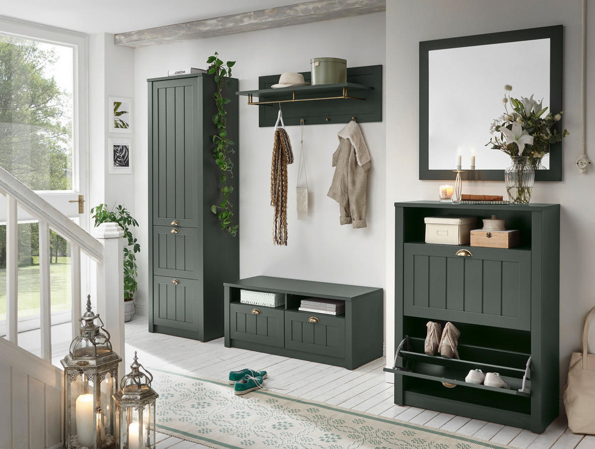 GARDEROBENPANEEL grün, Landhausstil, Wandgarderobe 109 x 40 cm - Grün, Holzwerkstoff (109/40/20cm) - Furn.Design