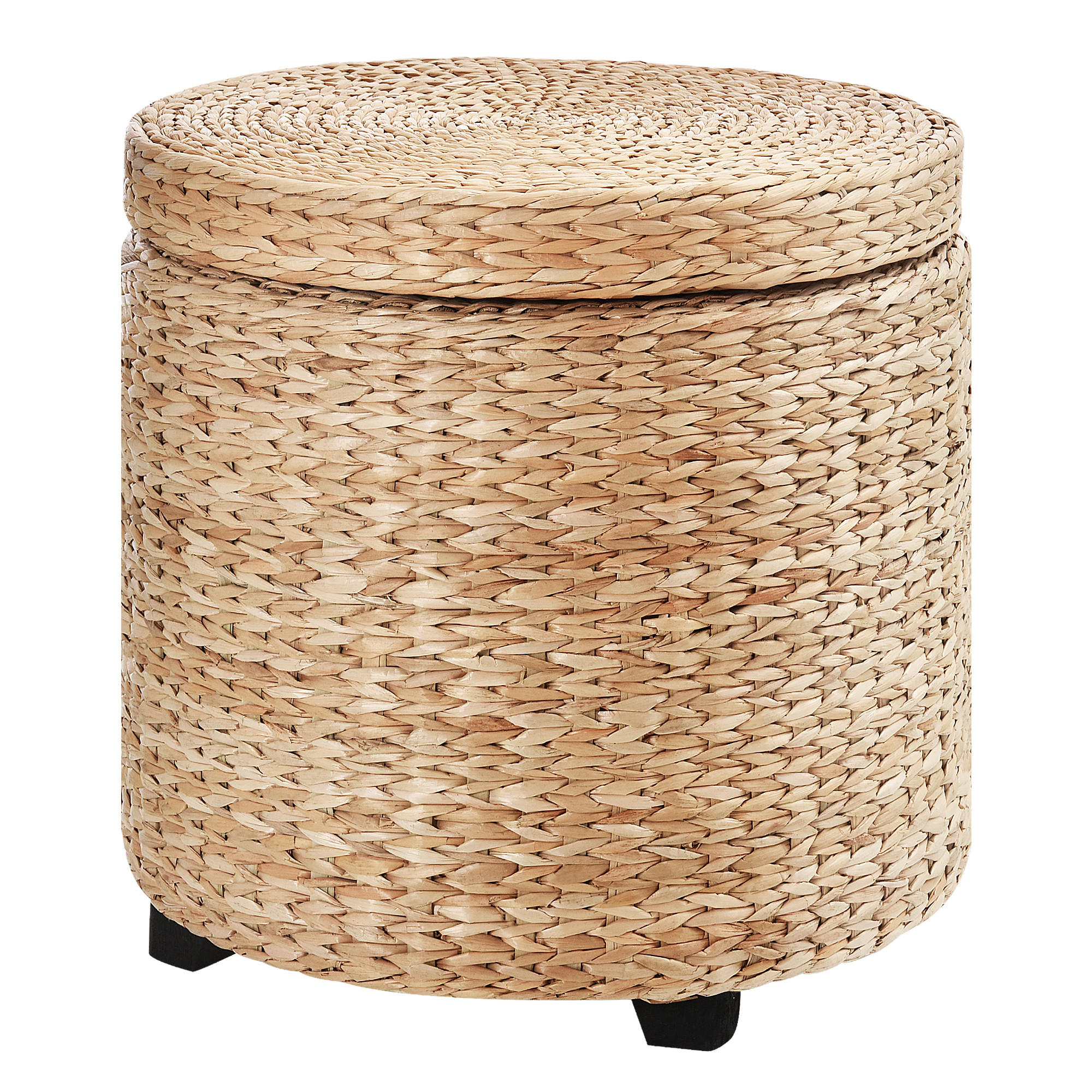 SITZHOCKER mit Stauraum Fußhocker Aufbewahrungsbox Stroh Rattan Khaki - Beige/Schwarz, Holz/Papier (43/43/43cm) - HOMCOM