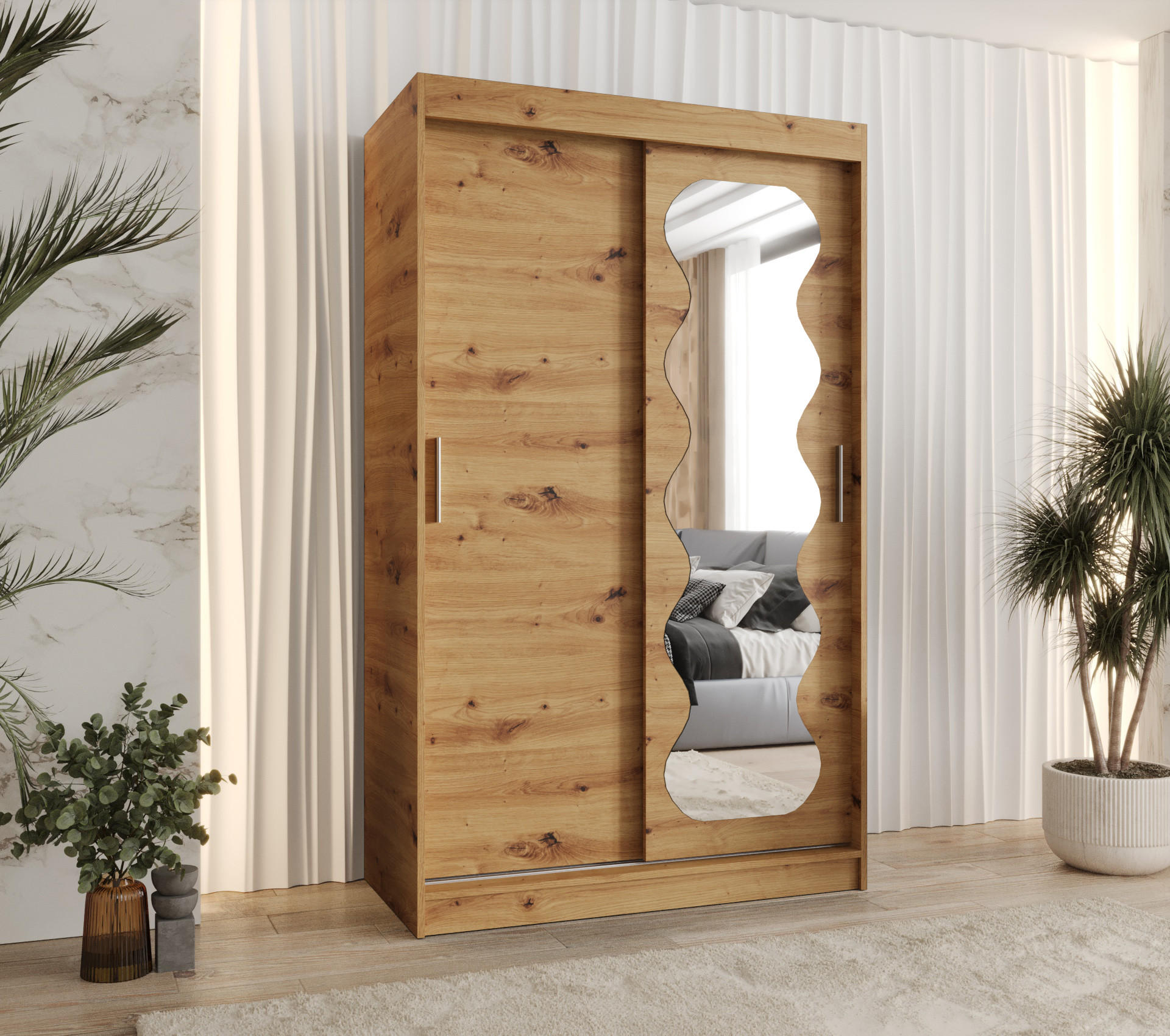 SCHWEBETÜRENSCHRANK 200/120/62 2-türig - Silberfarben/Eiche Artisan, Holz (120/200/62cm) - MÖBEL KRYSPOL