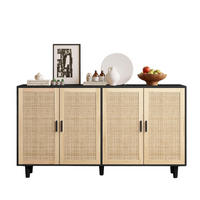 SIDEBOARD 158/40/88 cm mit 4 Rattantüren und verstellbarem Einlegeboden aus Spanplatte mit Massivholzbeinen, Schwarz - Schwarz, Holzwerkstoff (158/88/40cm) - Redom