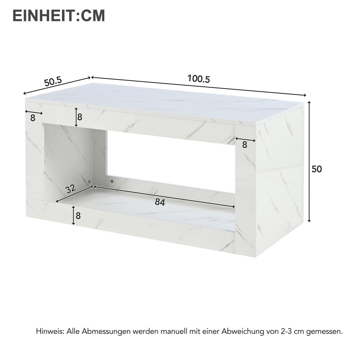 KONFERENČNÍ stolek z dřevotřísky 100x50x50 cm bílý s LED osvětlením, vysokým leskem a otevřeným úložným prostorem - bílá, kompozitní dřevo (100/50/50cm) - Modfu