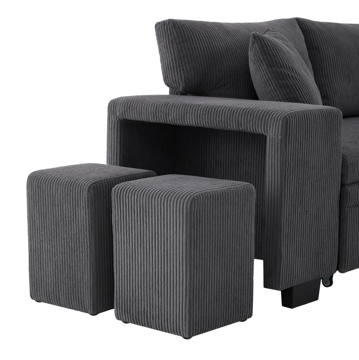 ECKSOFA L-Form 3-Sitzer mit Schlaffunktion und USB-Anschluss Cord Grau 231/131,5/84 cm - Grau, Textil (231/131.5cm) - OKWISH