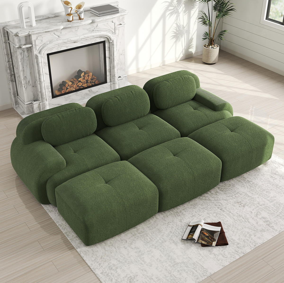 ECKSOFA modular rahmenlos aus Cordstoff Green - Grün, Kunststoff (178/75/298cm) - Meubliv