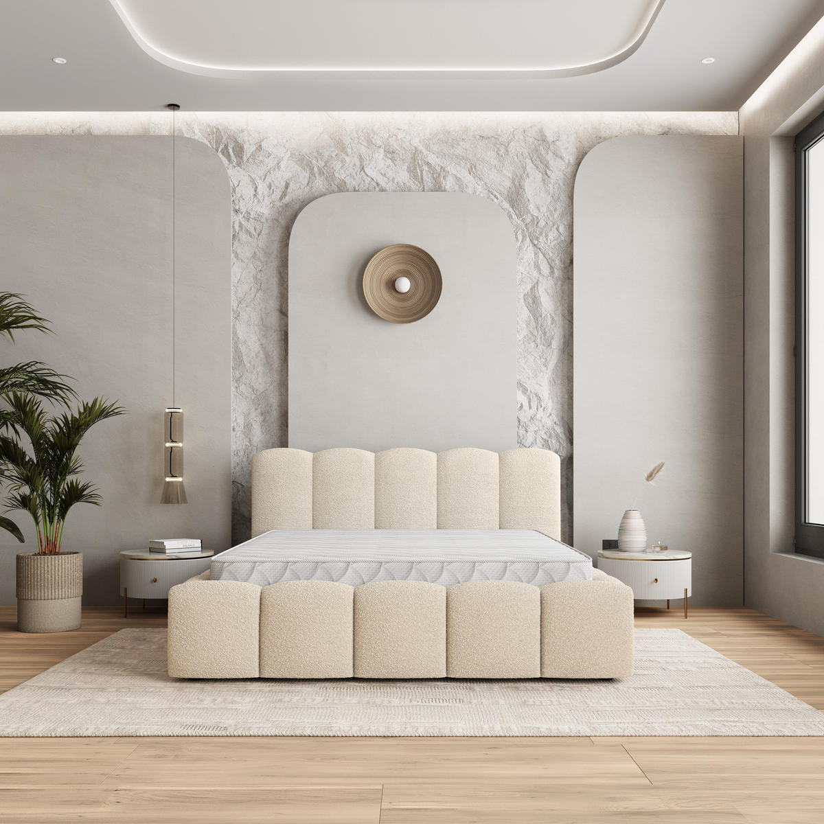 ČALOUNĚNÁ Postel FALINA 180x200 cm Krémová - krémová, kompozitní dřevo/textil (180/200cm) - MASSENO