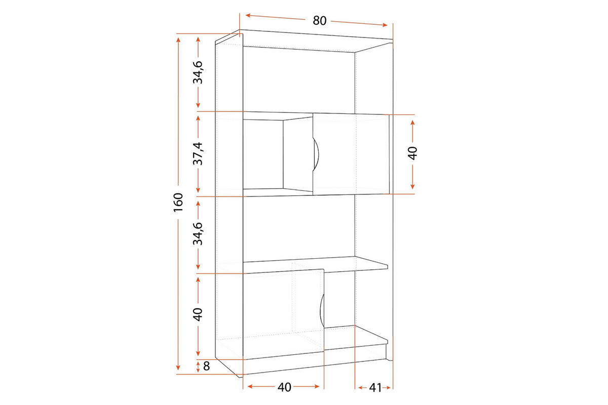 KINDERREGAL JUMI 80/160/40 cm in Grau/Eiche Artisan - Eiche Artisan/Grau, Holzwerkstoff (80/160/40cm) - Deine Möbel 24