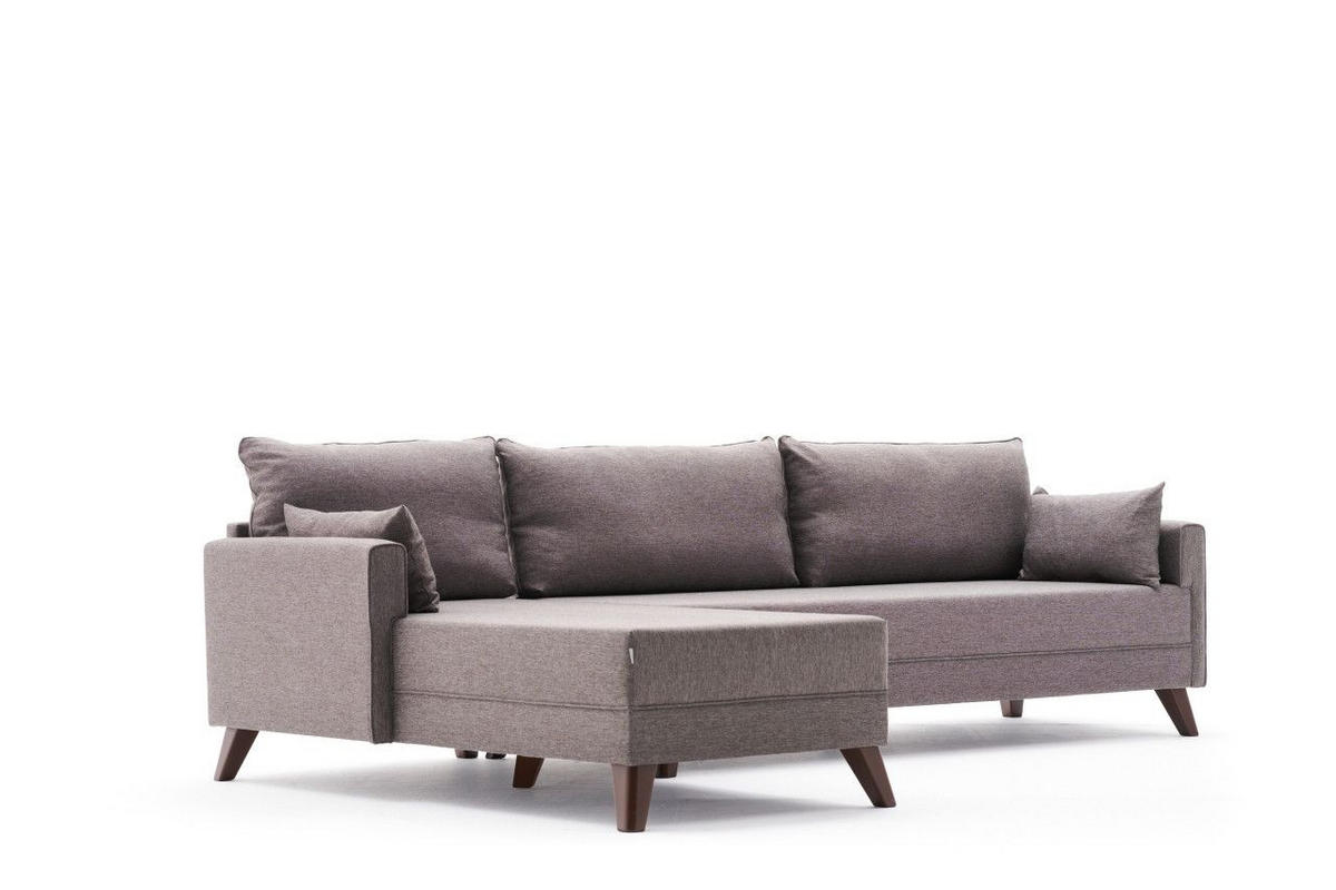ECKSOFA mit losen Rückenkissen und Schlaffläche - Taupe/Rotbraun, Holz/Kunststoff (275/165cm) - myHomelando