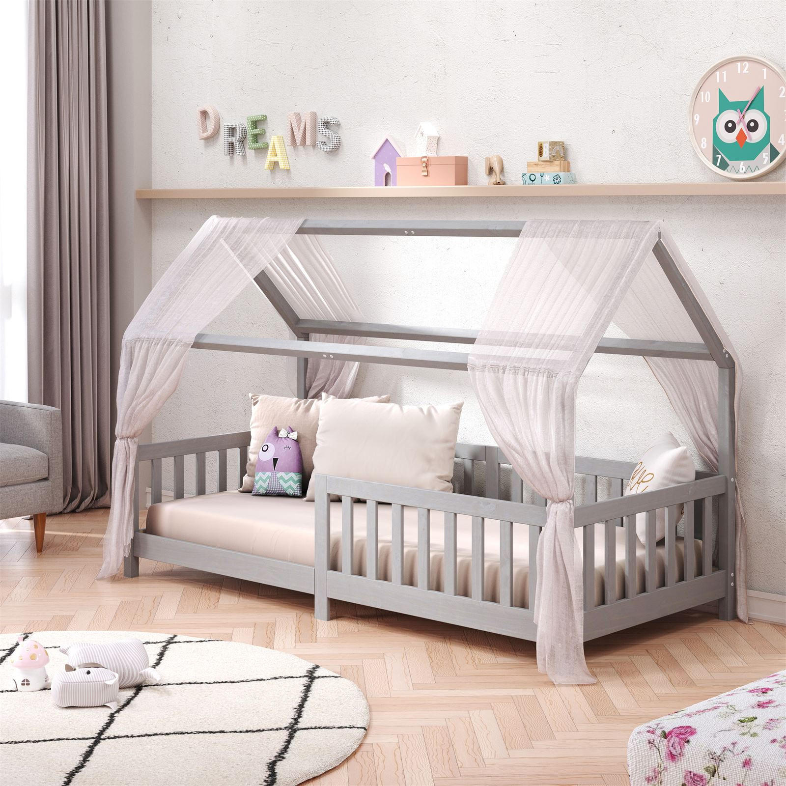 HAUSBETT NINA 90X200 CM - Grau, Holz (96/135/206cm) - IDIMEX