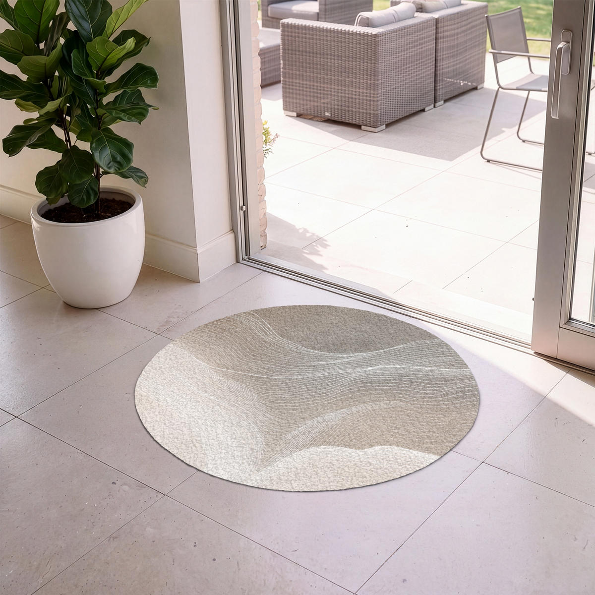 ROHOŽKA Vlnité linie - Vzdušné proudy - Harmonické 90x90 cm - béžová, textil/umělá hmota (90/0.4cm) - MuchoWow