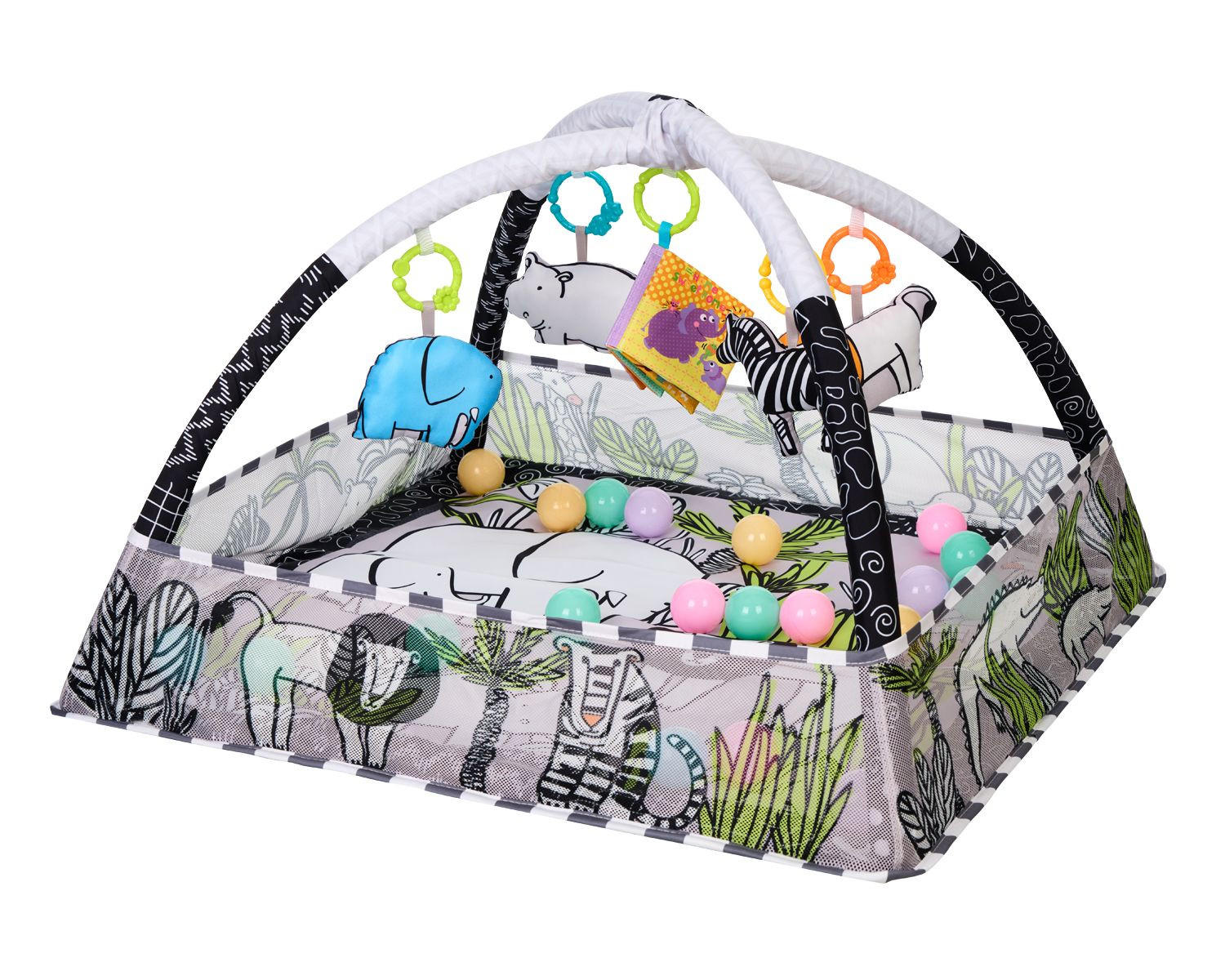 SPIELBOGEN 2 in 1 grau Krabbeldecke, Bällebad, Greiflinge, 18 Spielbälle, 100% Polyester - Grau, Textil (75/50/78cm) - Kikka boo