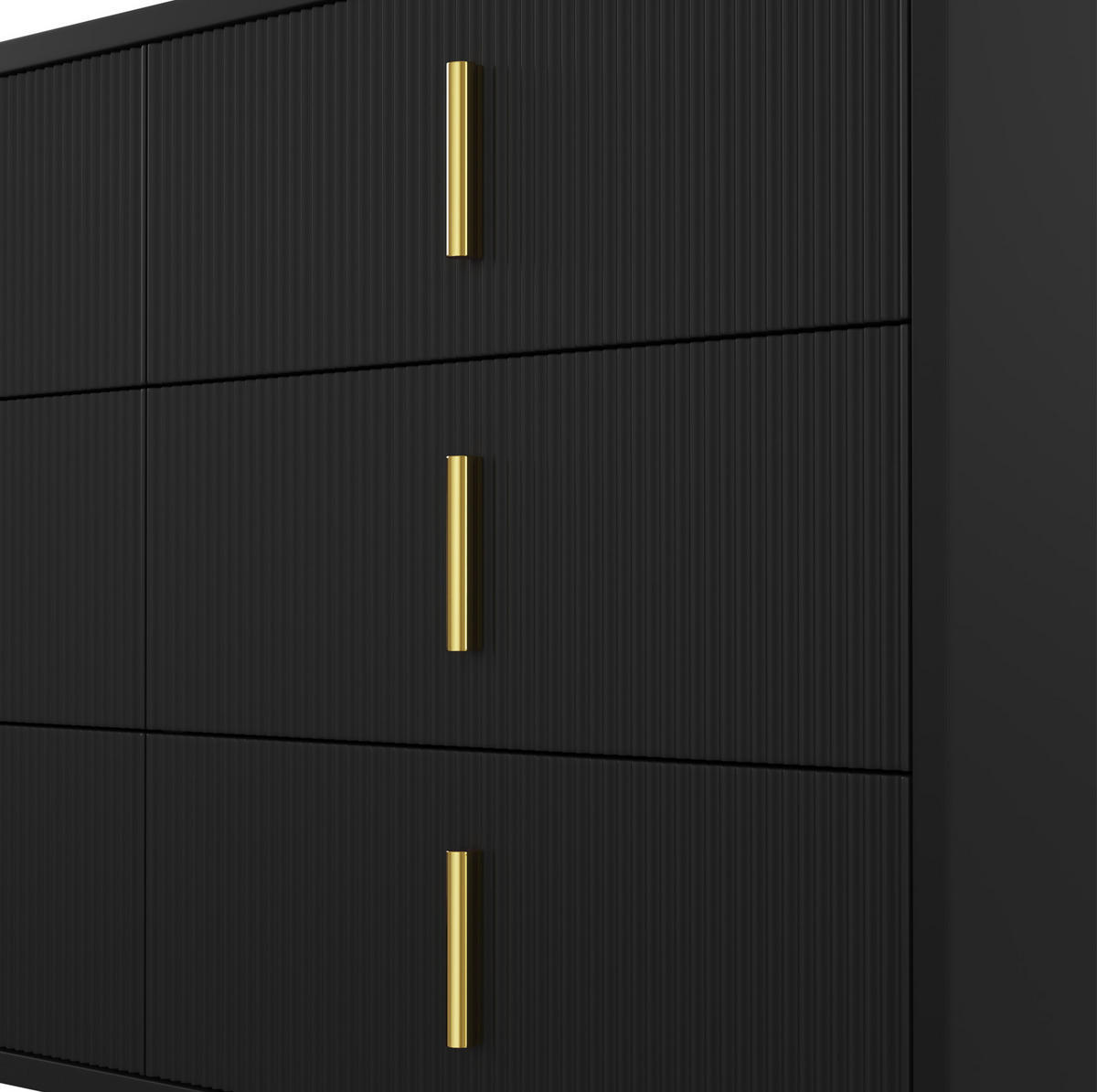 KOMMODE 120/40/77 cm aus Spanplatte mit 6 Schubladen Schwarz/Gold - Schwarz, Holzwerkstoff (120/77/40cm) - Modenvie