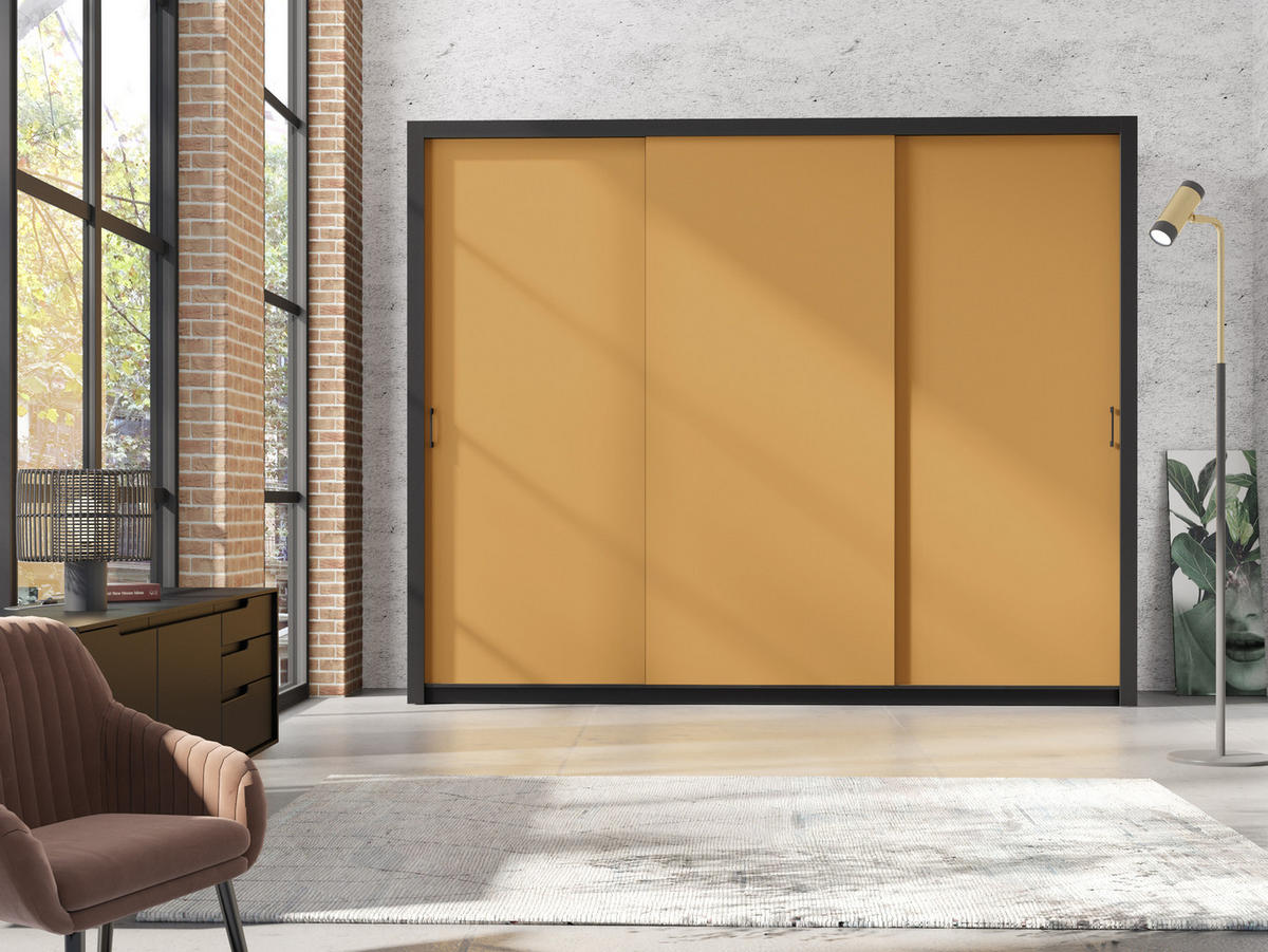 SCHIEBETÜRENSCHRANK - Kleiderschrank Sahara - 250 - Gelb - Gelb/Schwarz, Holzwerkstoff (255/206/60cm) - Möblo