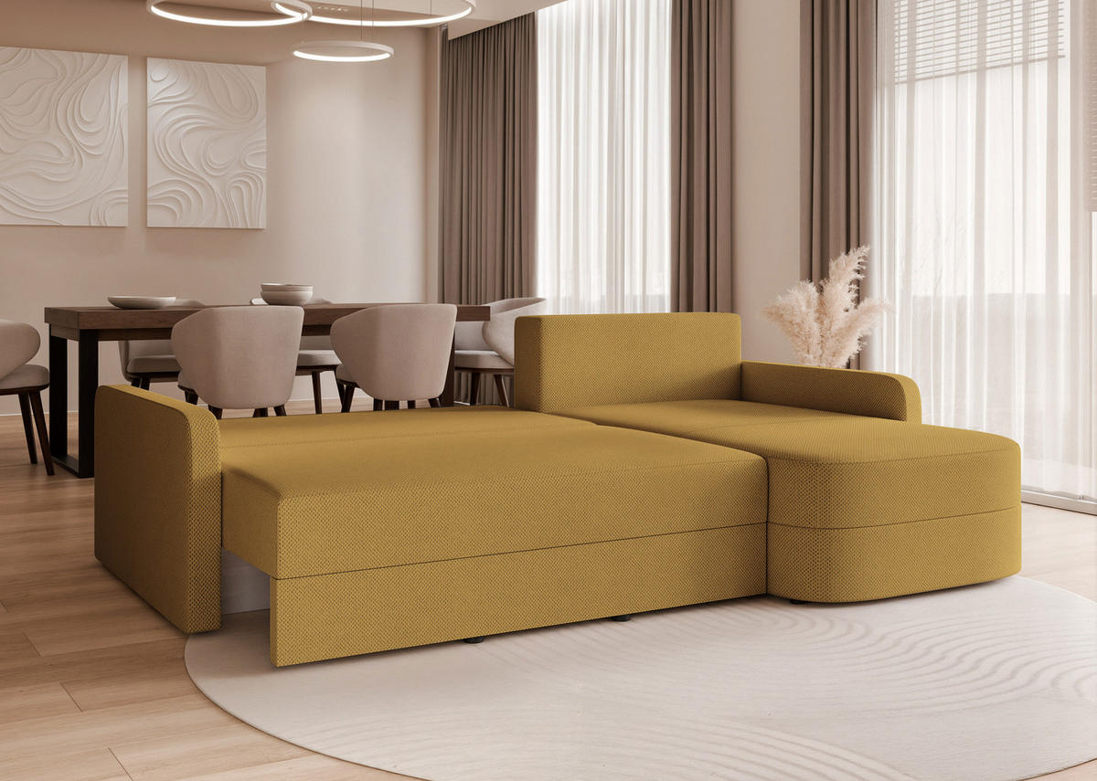 ECKSOFA CERIS mit Schlaffunktion und Bettkasten Gelb - Gelb, Holzwerkstoff/Kunststoff (250/160cm) - Idohome