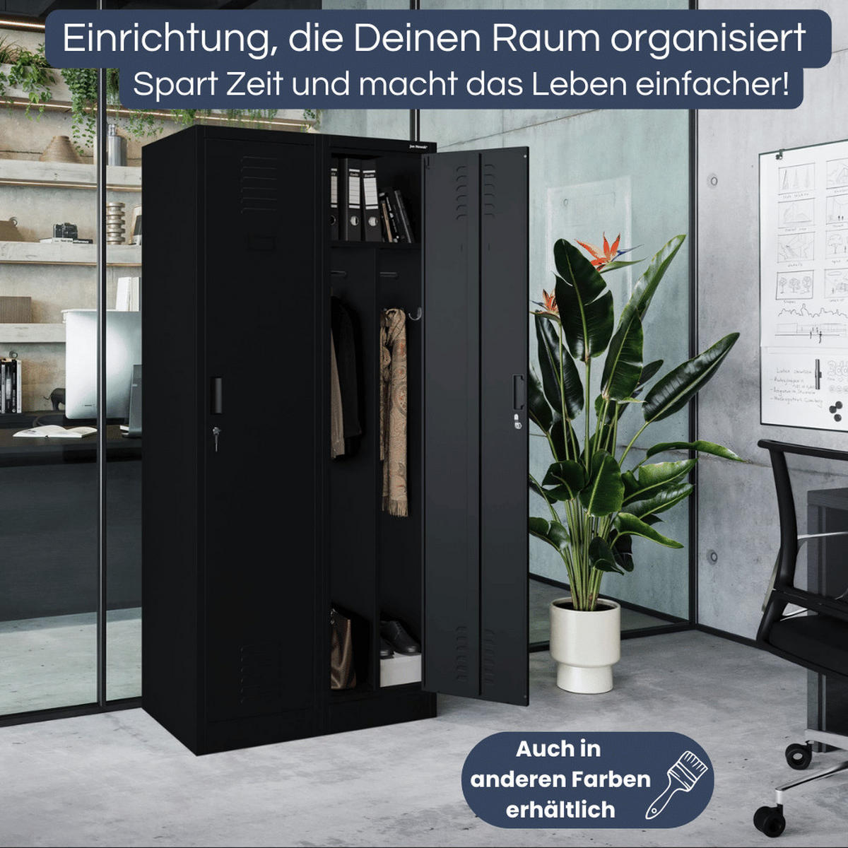 UMKLEIDESCHRANK Spind WIEN 2 Abteile 180x80x50cm Schwarz - Schwarz, Metall (80/180/50cm) - DELUKE