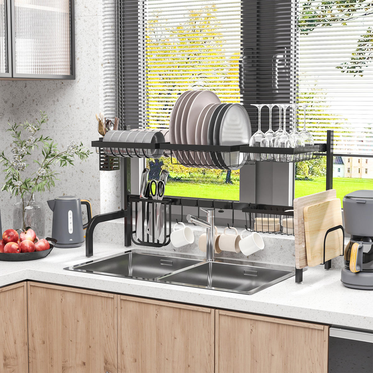 GESCHIRRABTROPFGESTELL, Stahl, Schwarz - Schwarz, Metall (30/52/93cm) - HOMCOM