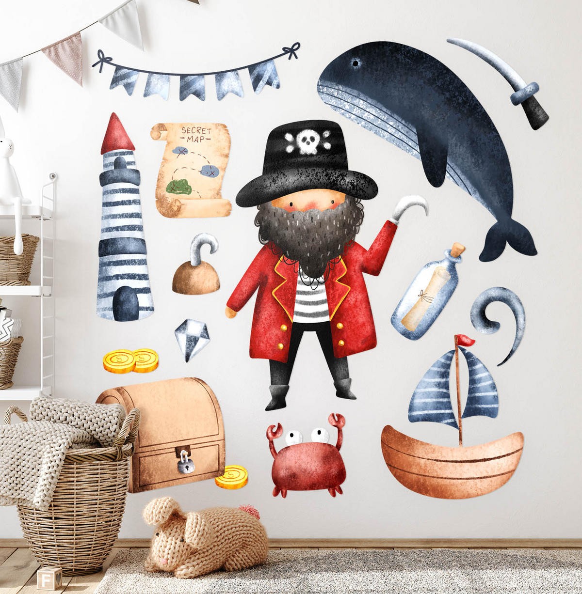 AUFKLEBER 80x110 cm Piratenwelt Aquarell - Multicolor, Kunststoff (80/110/0.1cm) - TULUP