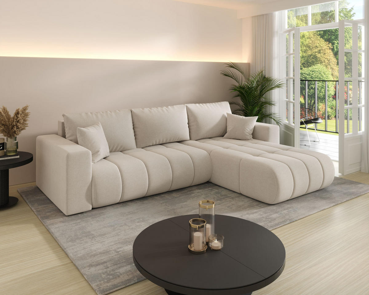 ECKSOFA ARDEN Samt BEIGE L - Rechts - Beige, Textil (280/175cm) - Luxkor24