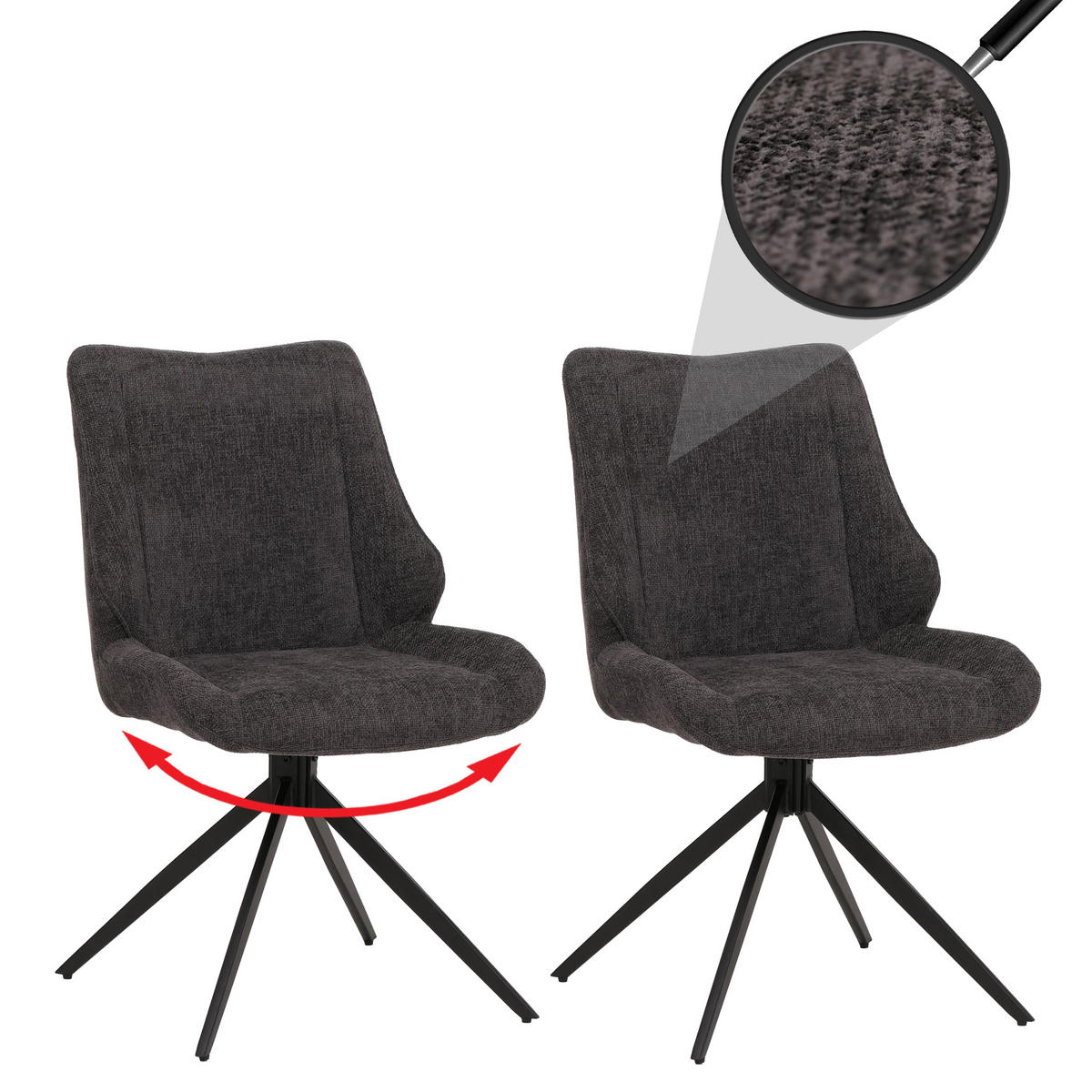 ESSZIMMERSTUHL Schwarz, Grau 2er-Set - Schwarz/Grau, Textil (55/88/62cm) - MCW