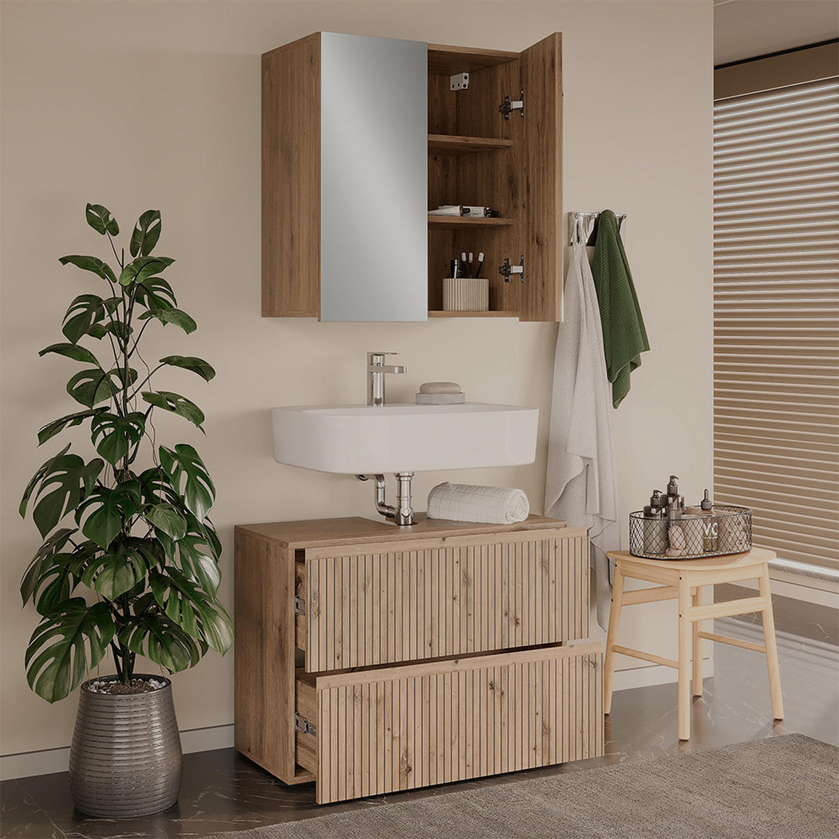 BADMÖBEL-SET Takumi Artisan 2 Teile - Hellgrau, Holzwerkstoff (60/58/35cm) - Vicco