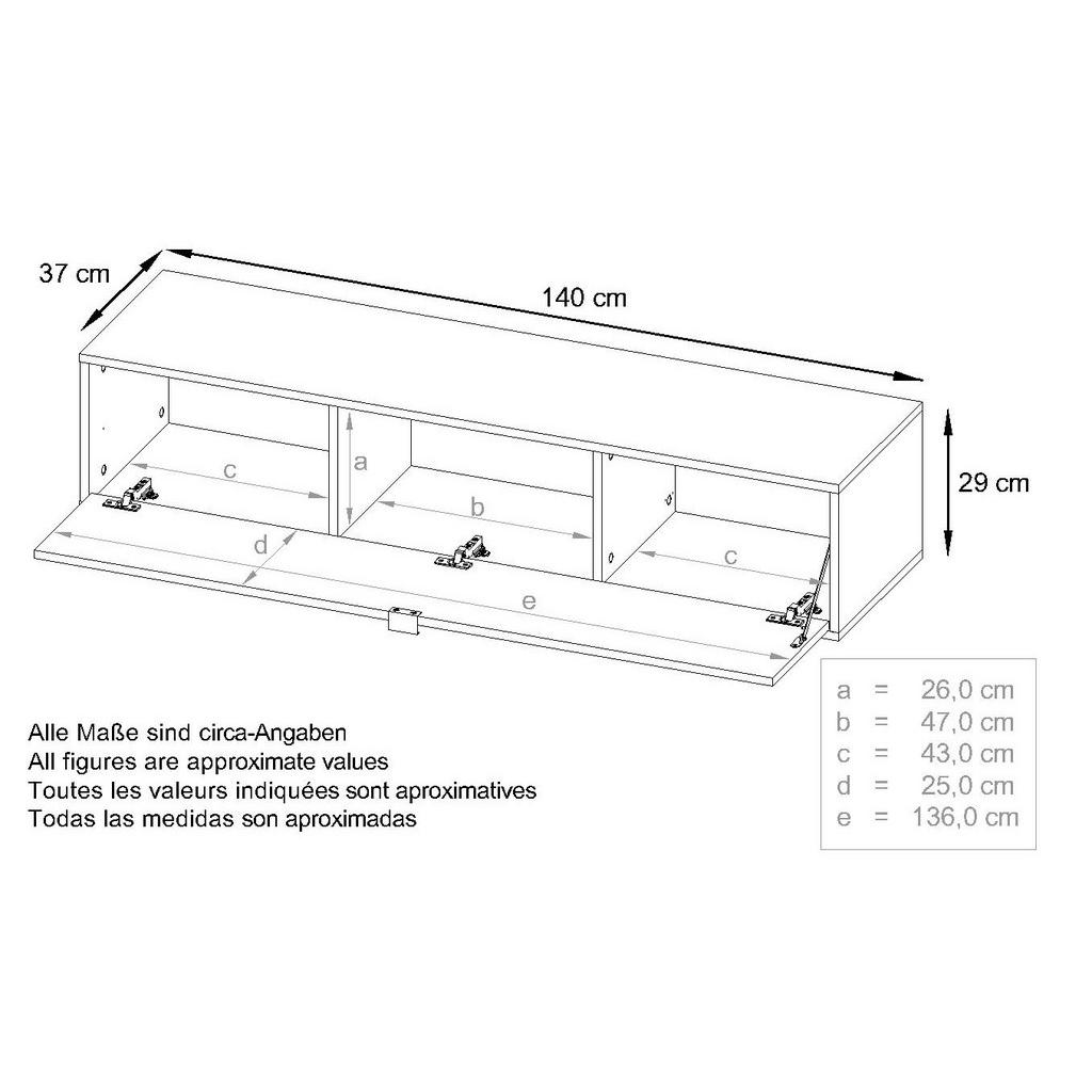 Thumbnail - Vladon Lowboard, Silbereichen, Holzwerkstoff, 140x29x37 cm, Wohnzimmer, Wohnwände, Lowboards, Lowboards stehend