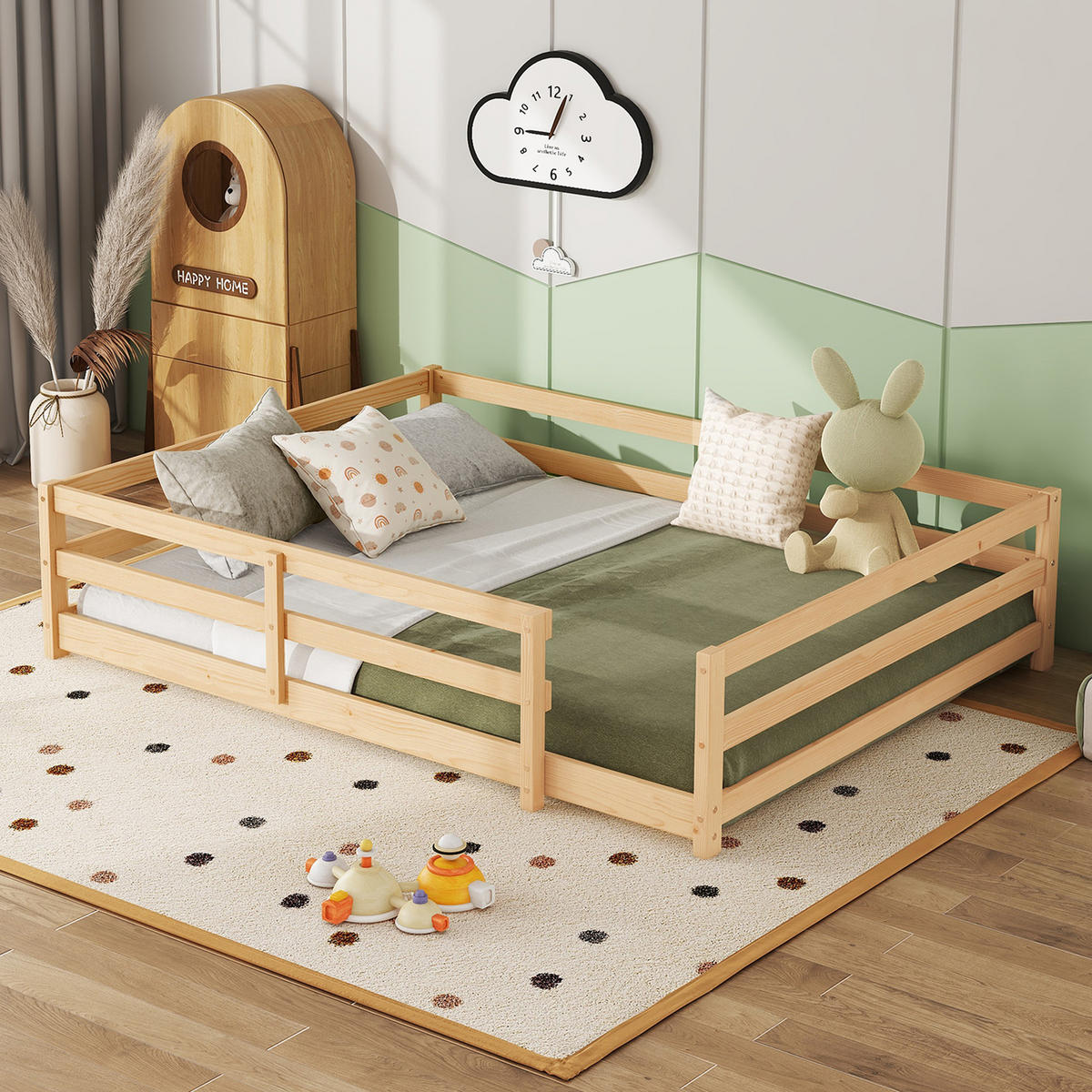 KINDERBETT 140/200 cm in Natur mit Lattenrost und Umrandung - Naturfarben, Holz/Holzwerkstoff (140/200cm) - WISHDOR