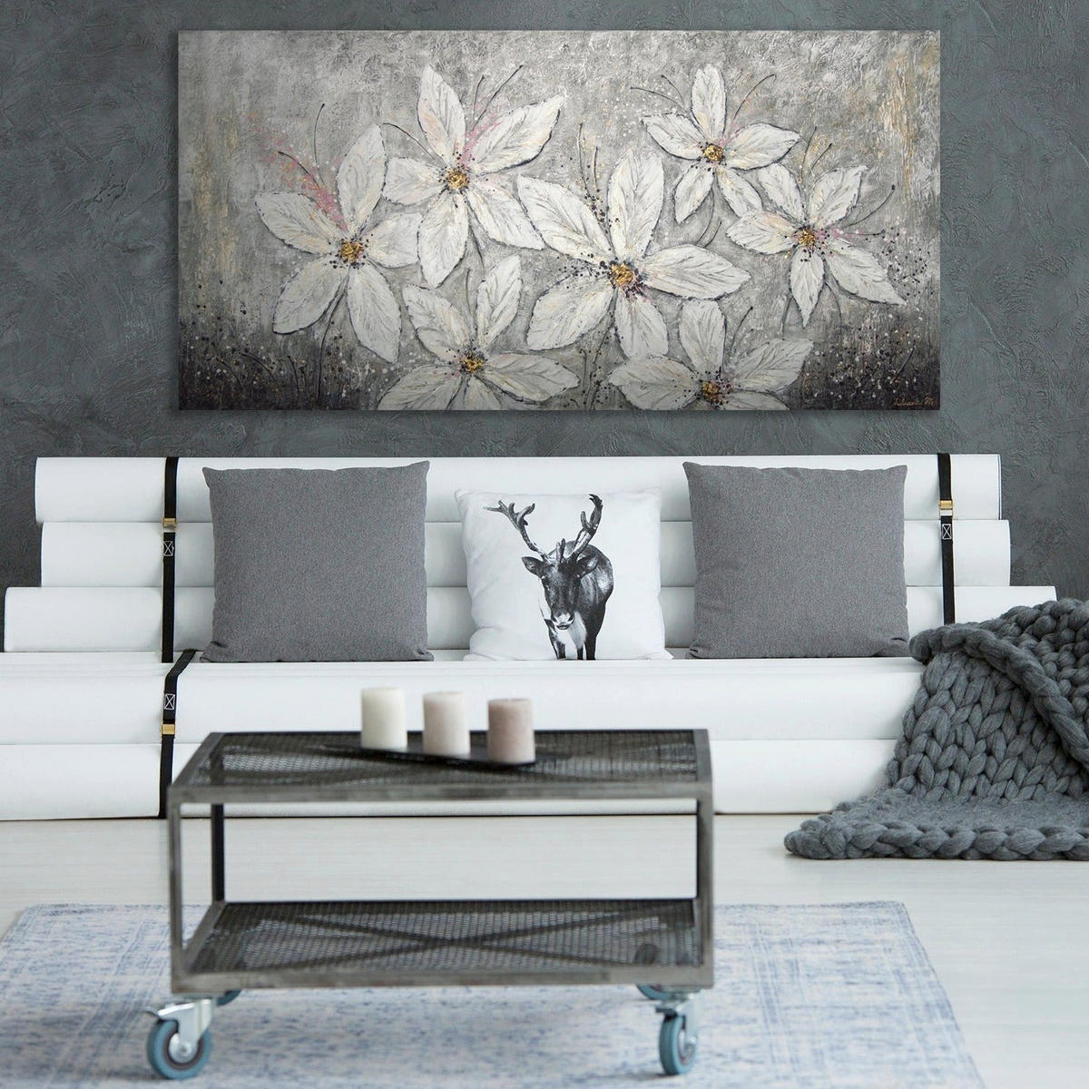 GEMÄLDE Blumenparadies auf Keilrahmen 160x80 cm - Weiß, Holz (160/80cm) - YS-art gallery