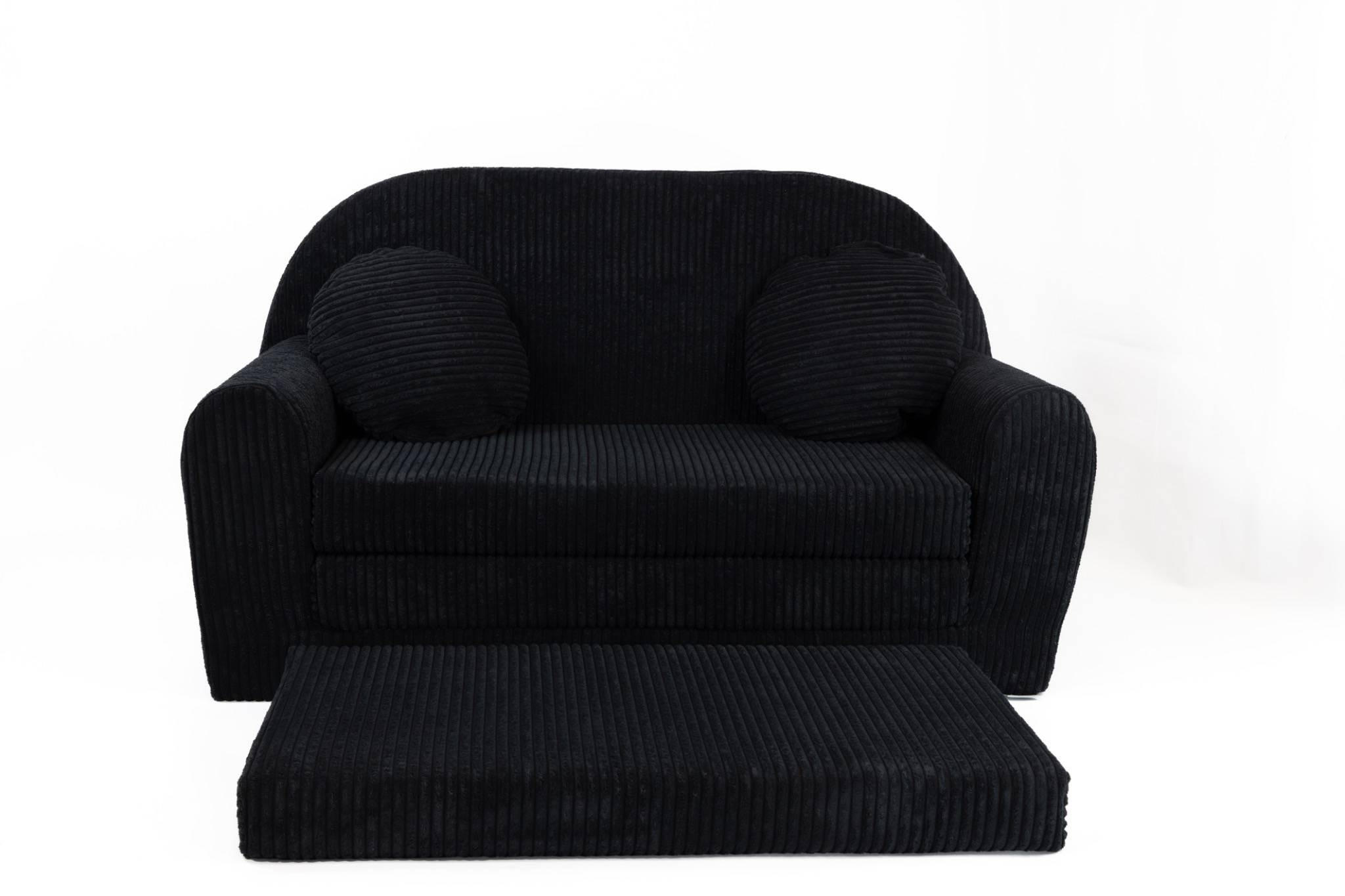 KINDERSOFA MIT VERLÄNGERUNG aus Kuschel-Cord in Schwarz - Schwarz, Textil (100/60/50cm) - Fortisline