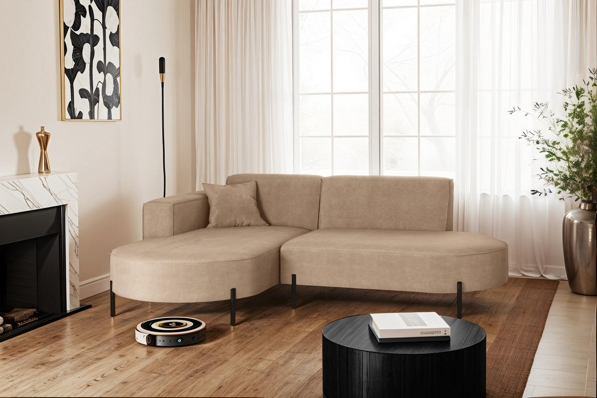 ECKSOFA L-Form Designer Modena Rein Stoff Noel KaltesBeige Links - Cappuccino, Holz/Textil (165/236cm) - Kaiser Möbel