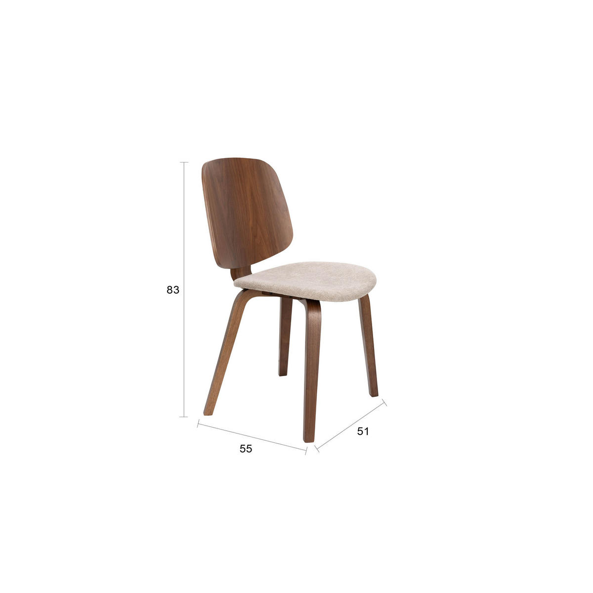 ESSZIMMERSTUHL Walden Walnuss/Beige - 2 er Set - Beige, Kunststoff (51/83/55cm) - Housecraft Living
