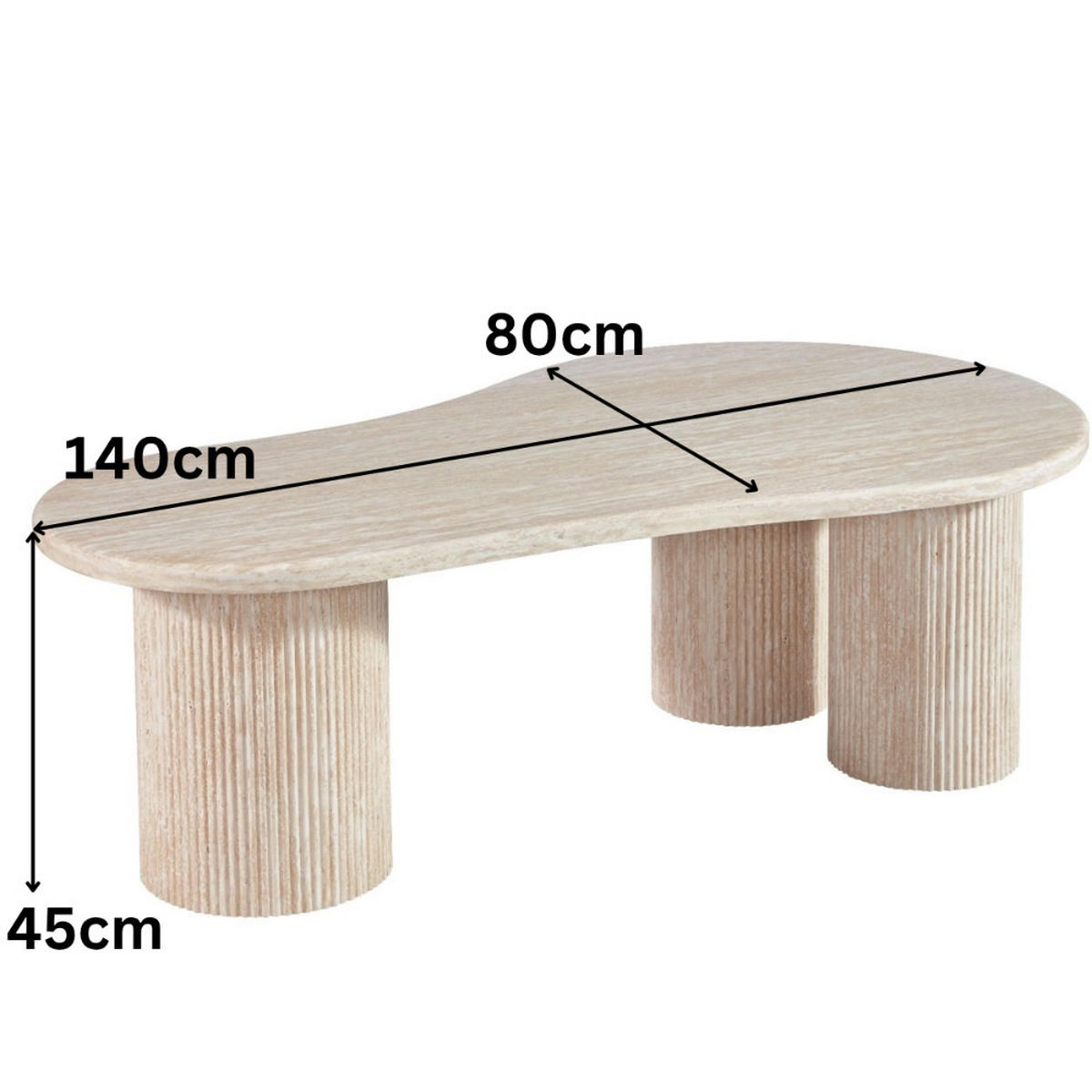 COUCHTISCH Lucano mit massiver Travertin Tischplatte und Tischbeinen in Säulenstil 140cm - Beige, Stein (80/140/45cm) - alesvelt