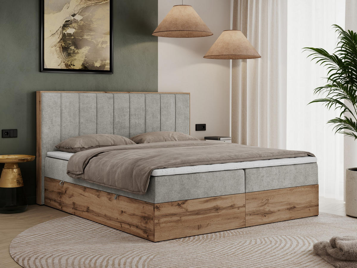 BOXBETT BELLISSIMO 140/200 Hellgrau Struktur - H3 - Hellgrau, Holz/Textil (140/200cm) - MKS